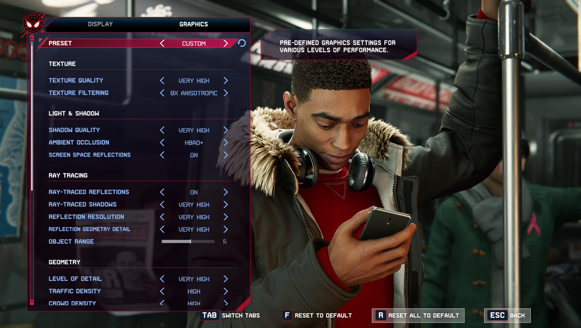 Configuración de gráficos del juego de Spider-Man, Miles Morales