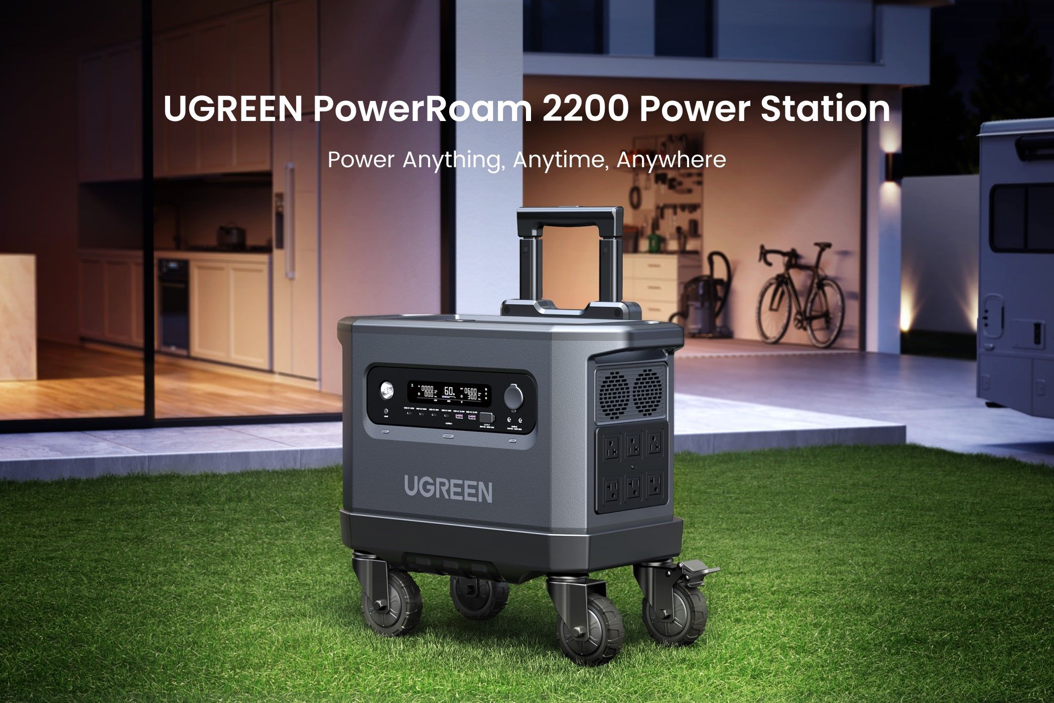 ugreen powerroam 2200 on portable trolley outdoors on grass