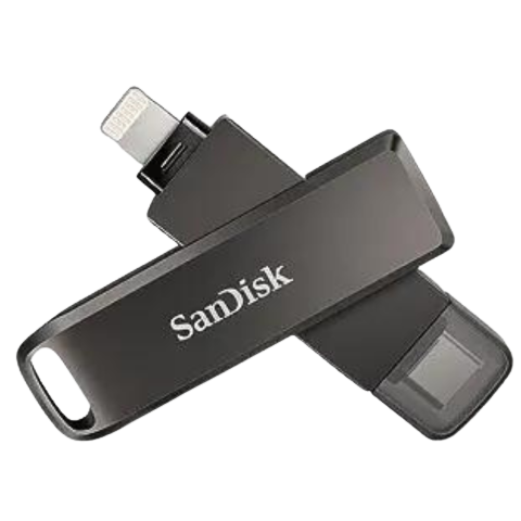 SanDisk iXpand Luxe flash drive on transparent background