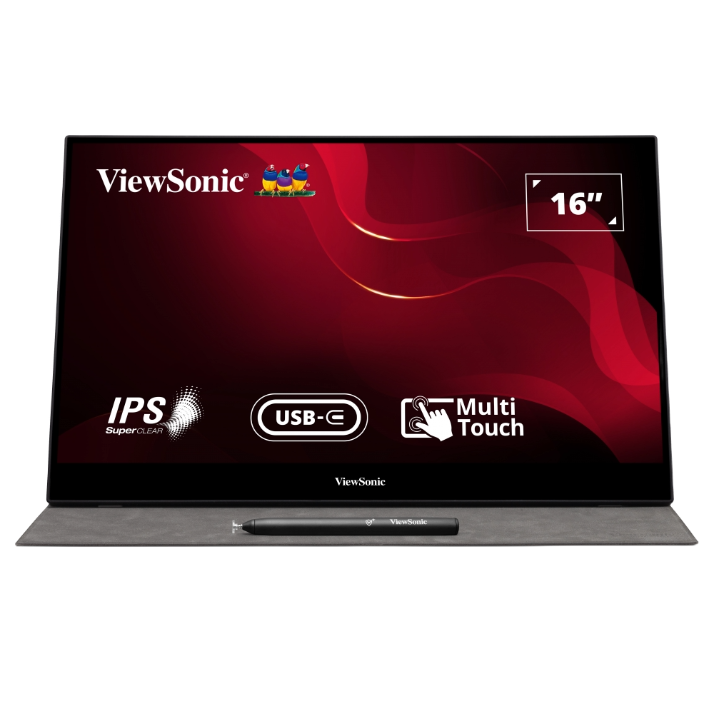 ViewSonic TD1655 15.6 Inch 1080p Portable Monitor with a wavy red and black wallpaper