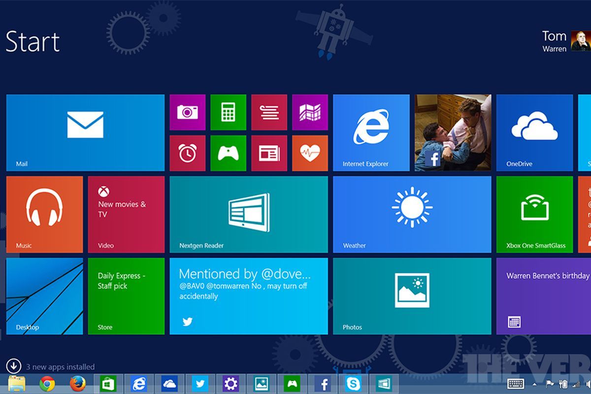 Captura de pantalla de la pantalla de inicio de Windows 8.1 con la barra de tareas