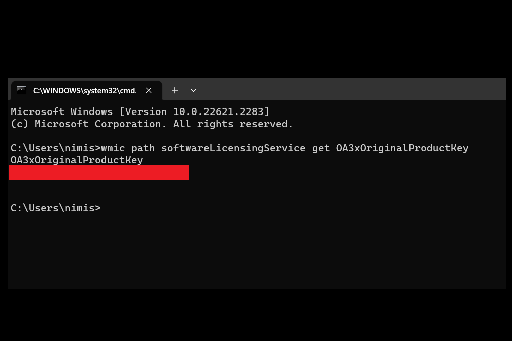Comando para buscar la clave de producto de Windows en la interfaz de línea de comandos