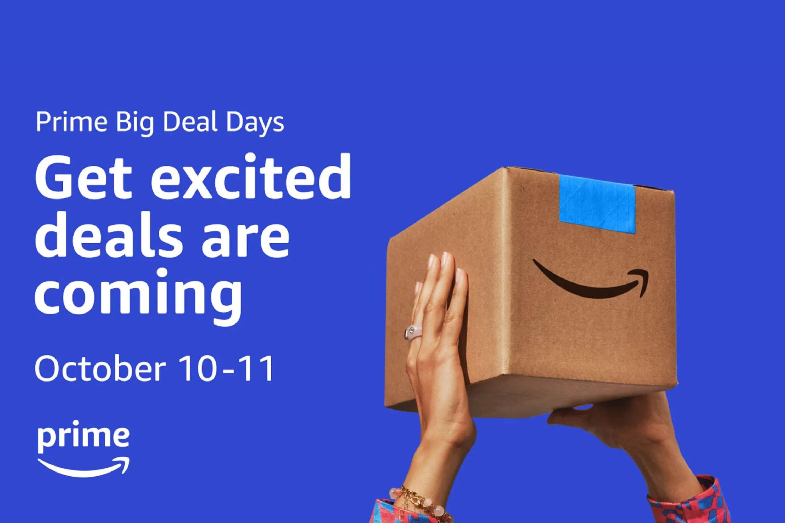 Prime Big Deal Days announcement with package in hand