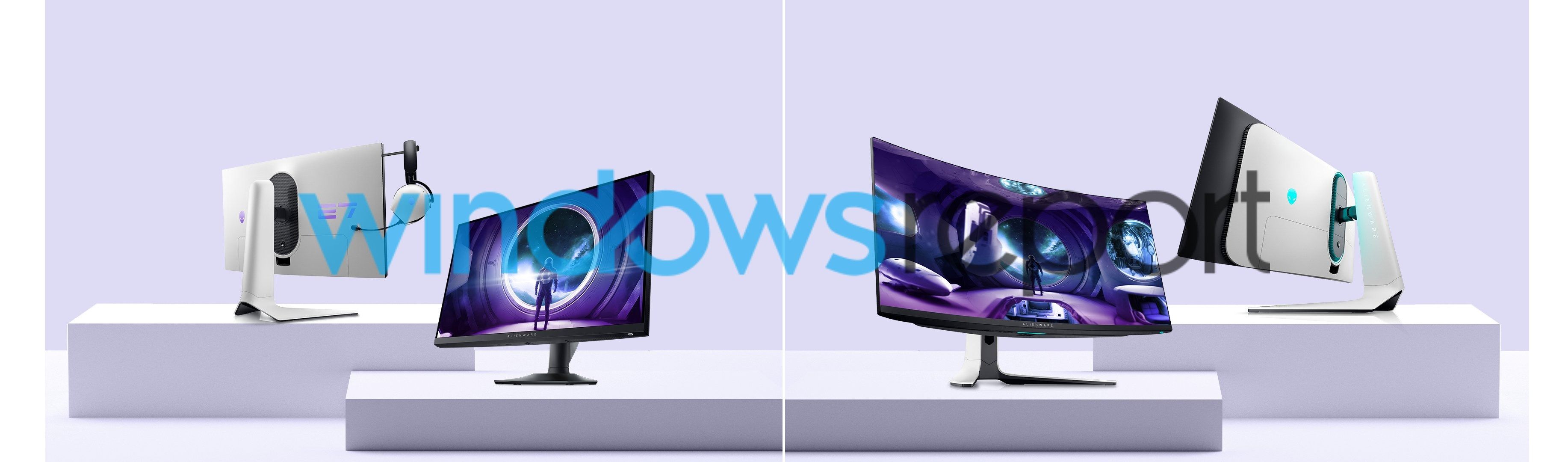 Front and rear views of the Alienware 27-inch and 32-inch monitors