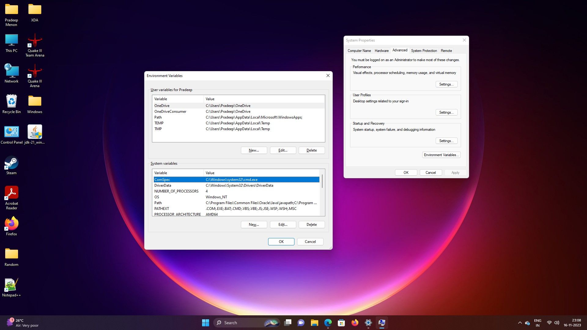 How to set the Java path in Windows 11