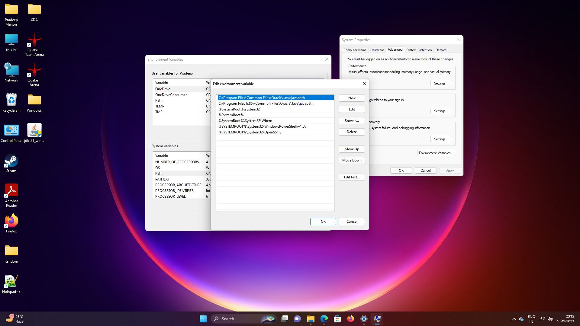 How to set the Java path in Windows 11