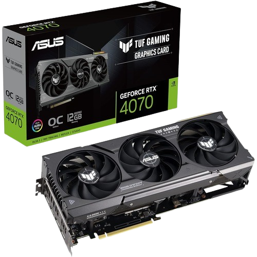 ASUS TUF Gaming RTX 4070 OC junto con su caja