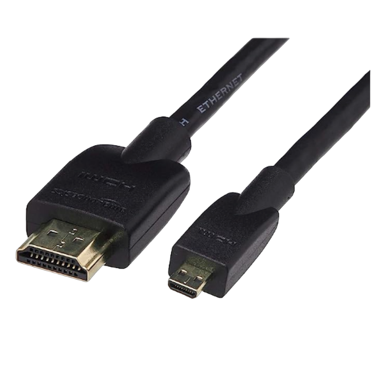 Una representación del cable de pantalla Micro HDMI a HDMI de Amazon Basics