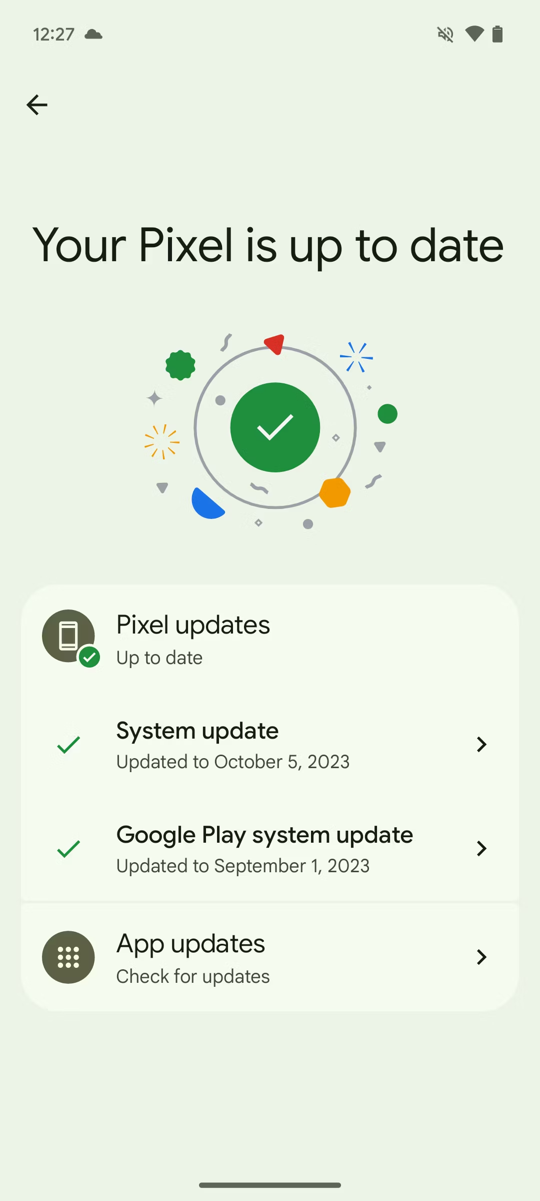 The Android 14 QPR1 centralized updates page in Settings