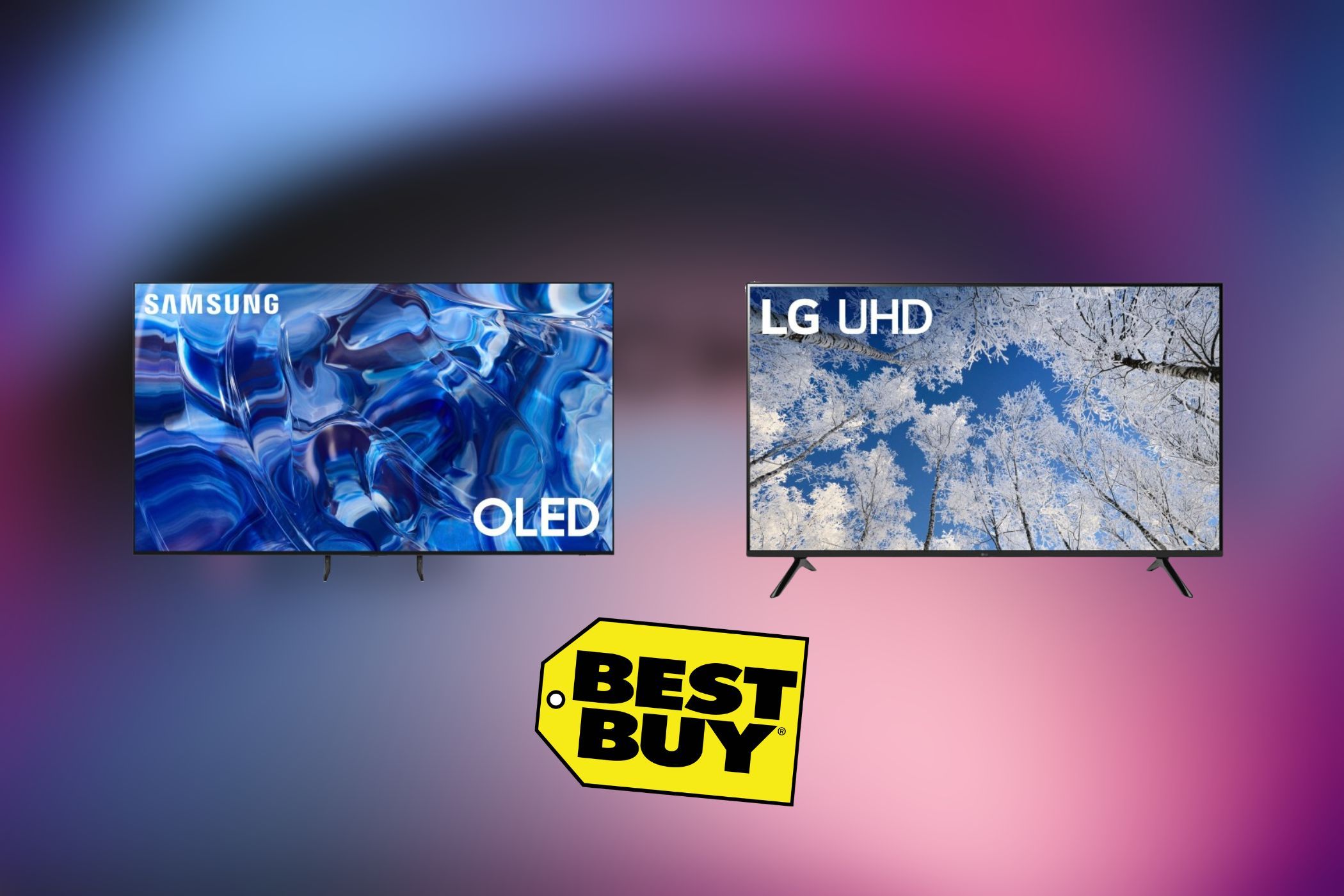 An illustration for Best Buy Black Friday TV deals promotion with images of two TVs alongside Best Buy's logo.