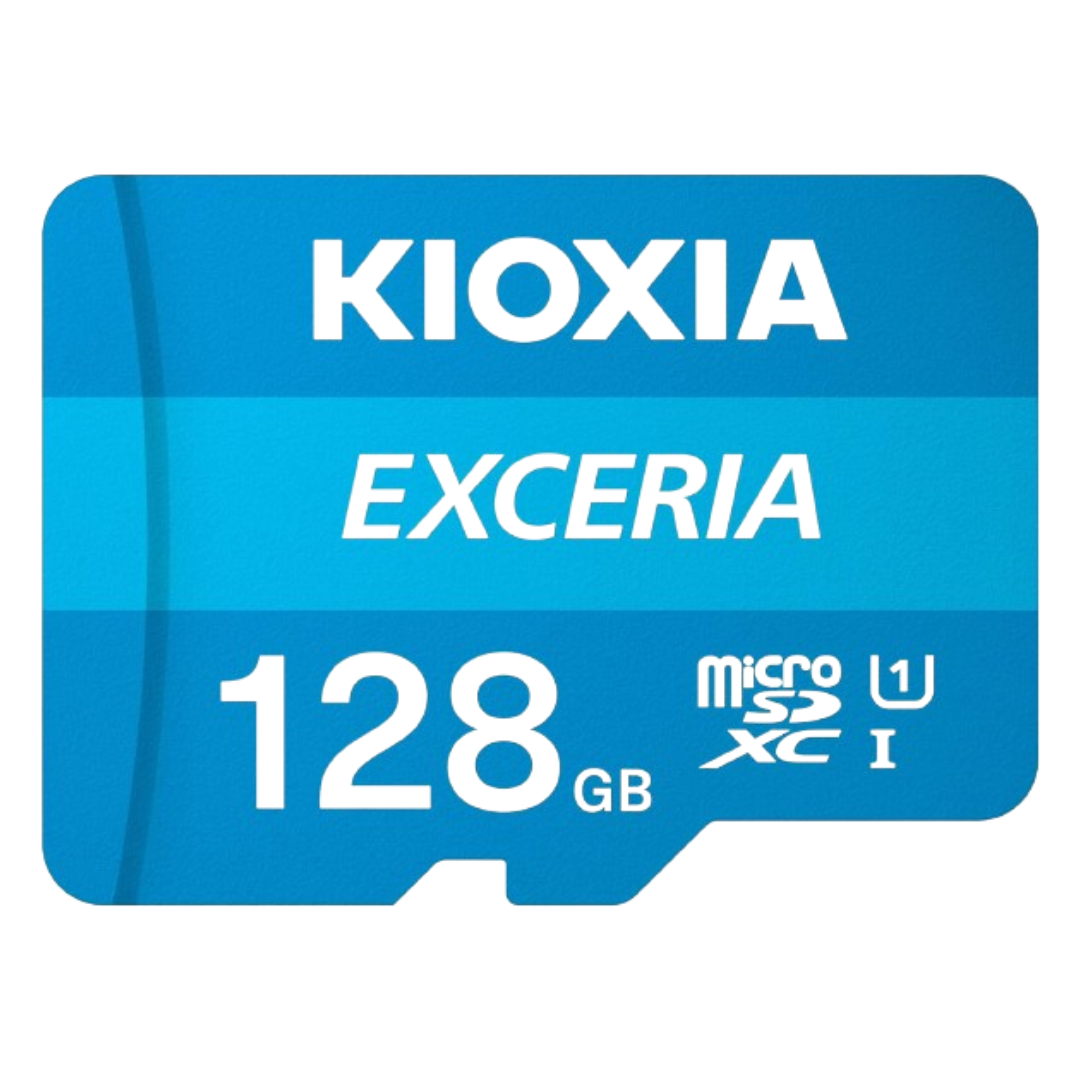 Tarjeta microsd exceria de kioxia azul, vista frontal