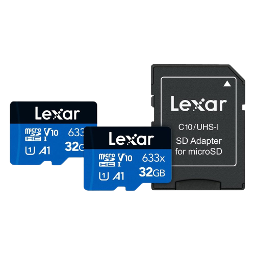 Una representación que muestra las tarjetas microSDHC V10 de alto rendimiento de Lexar.