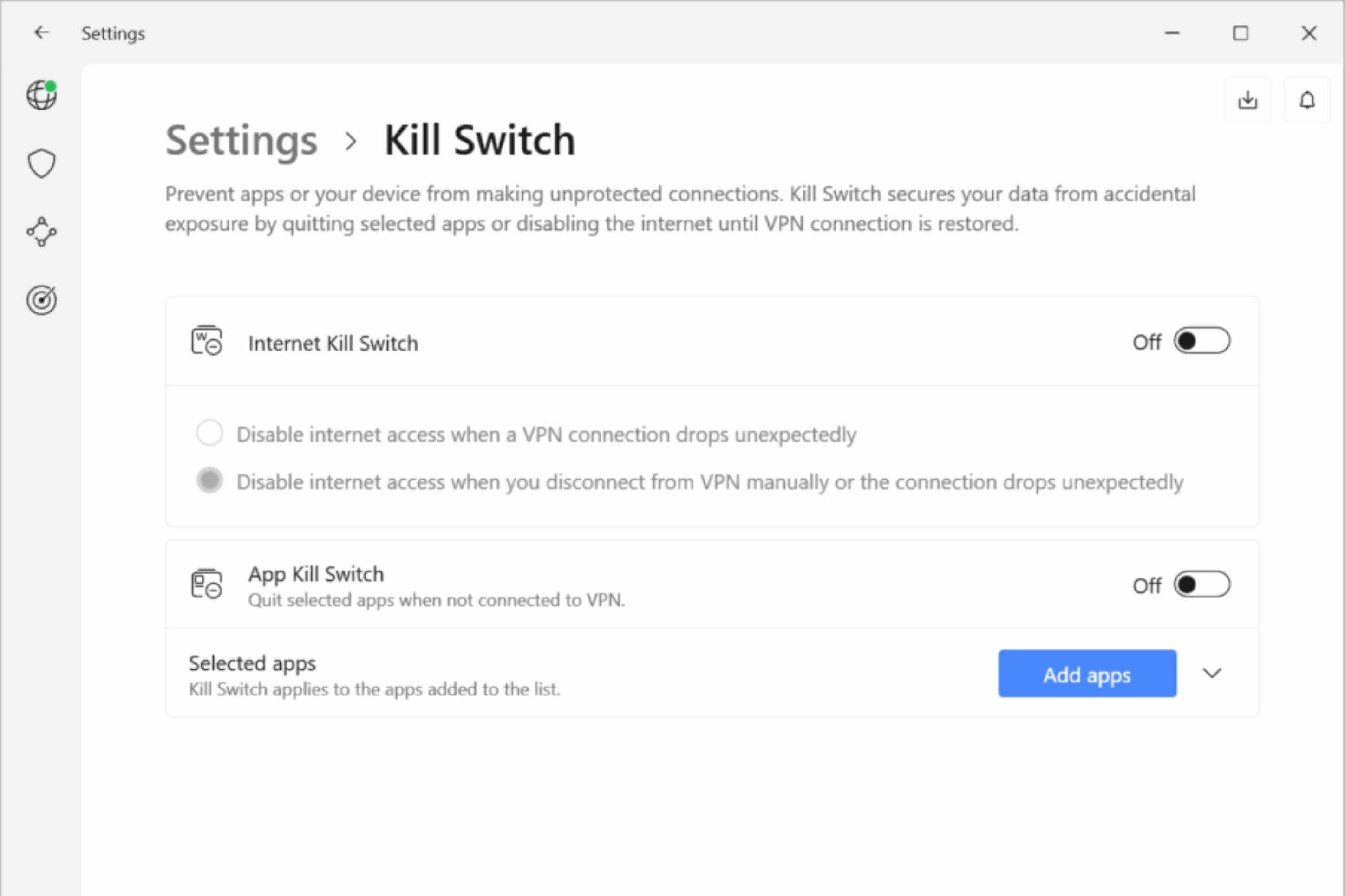 Configuración del interruptor de seguridad de NordVPN en Windows