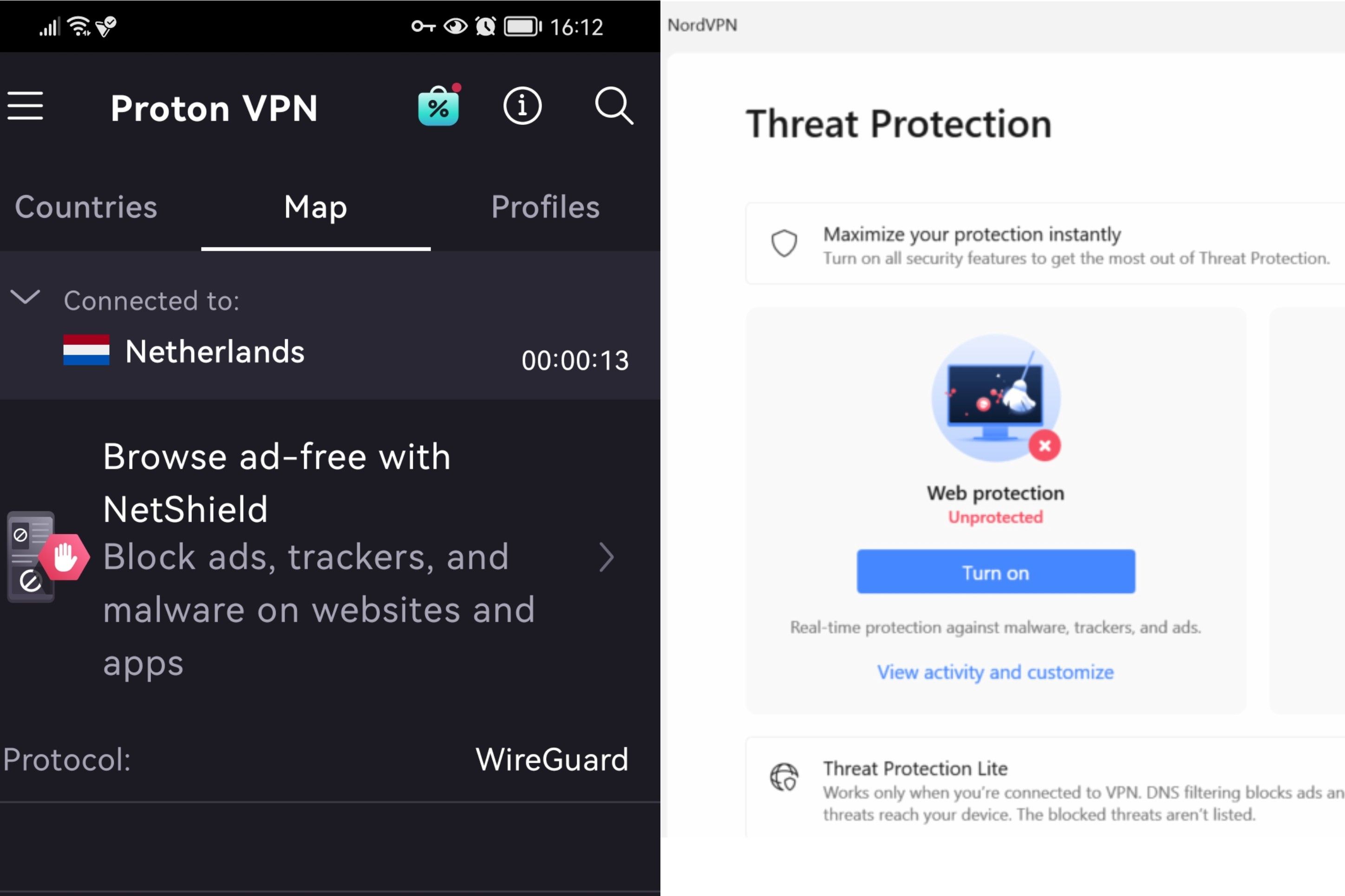 ProtonVPN and NordVPN threat protection features