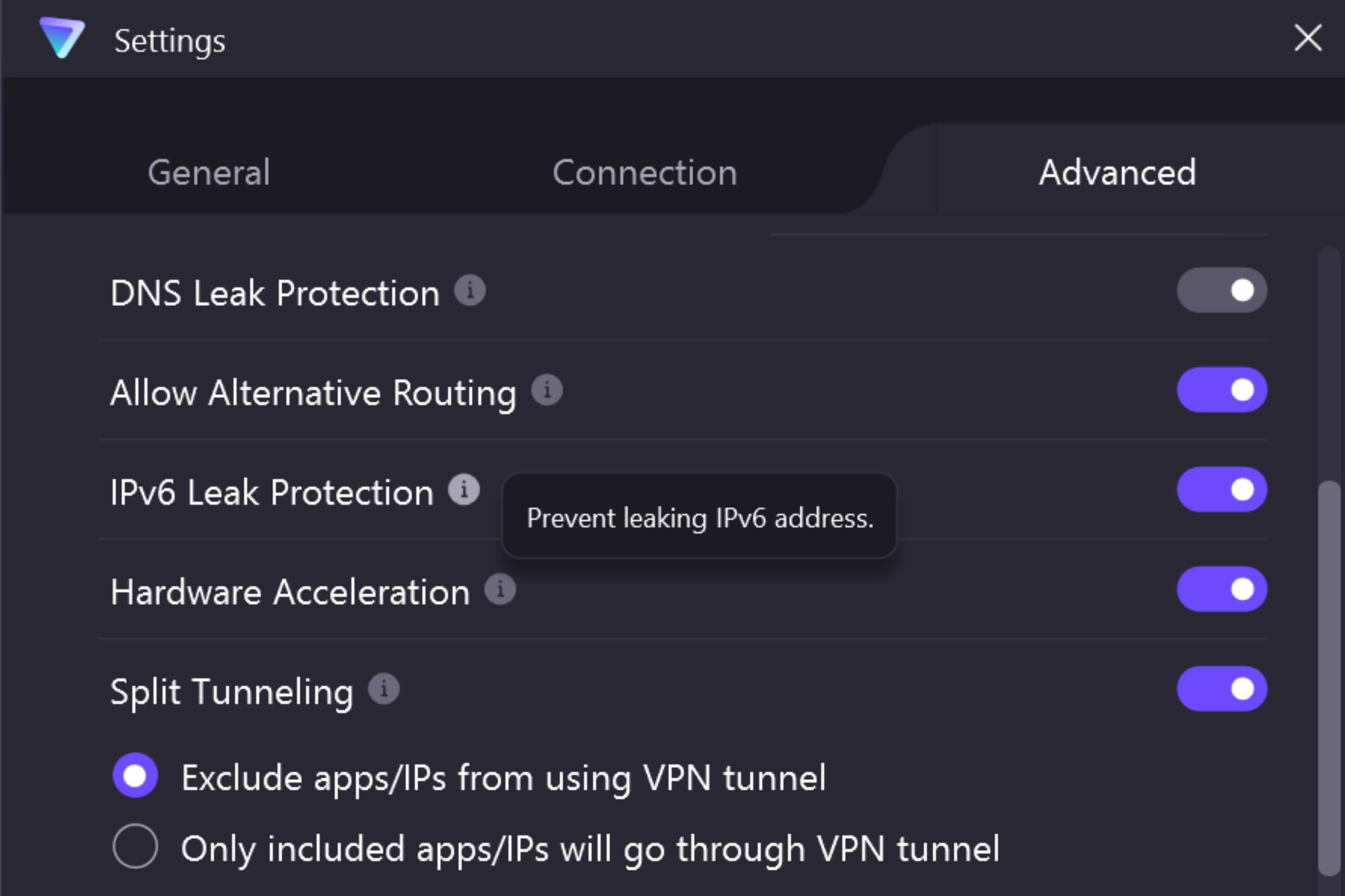 ProtonVPN leak prevention settings on Windows