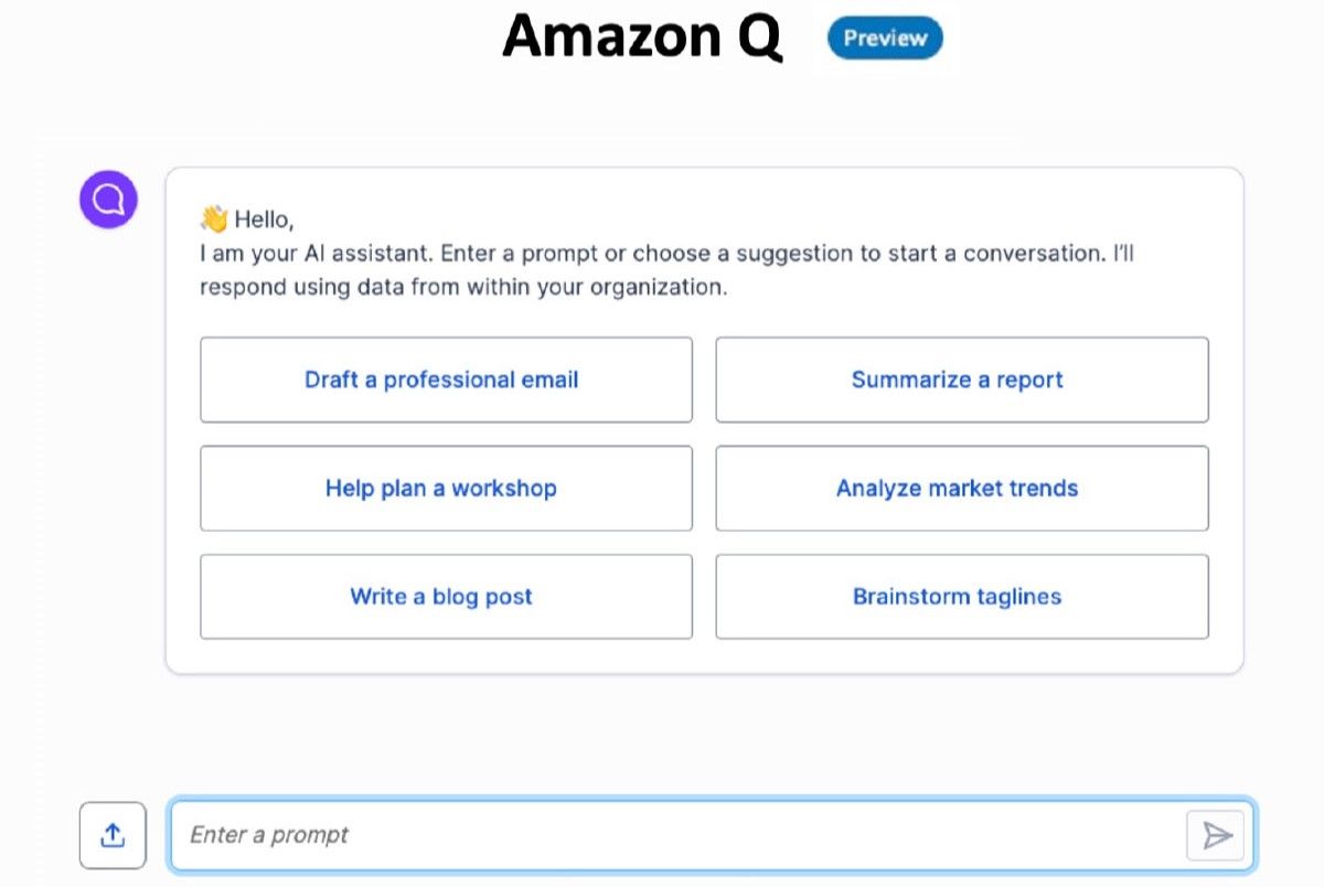 Amazon Q chatbot offering suggestions