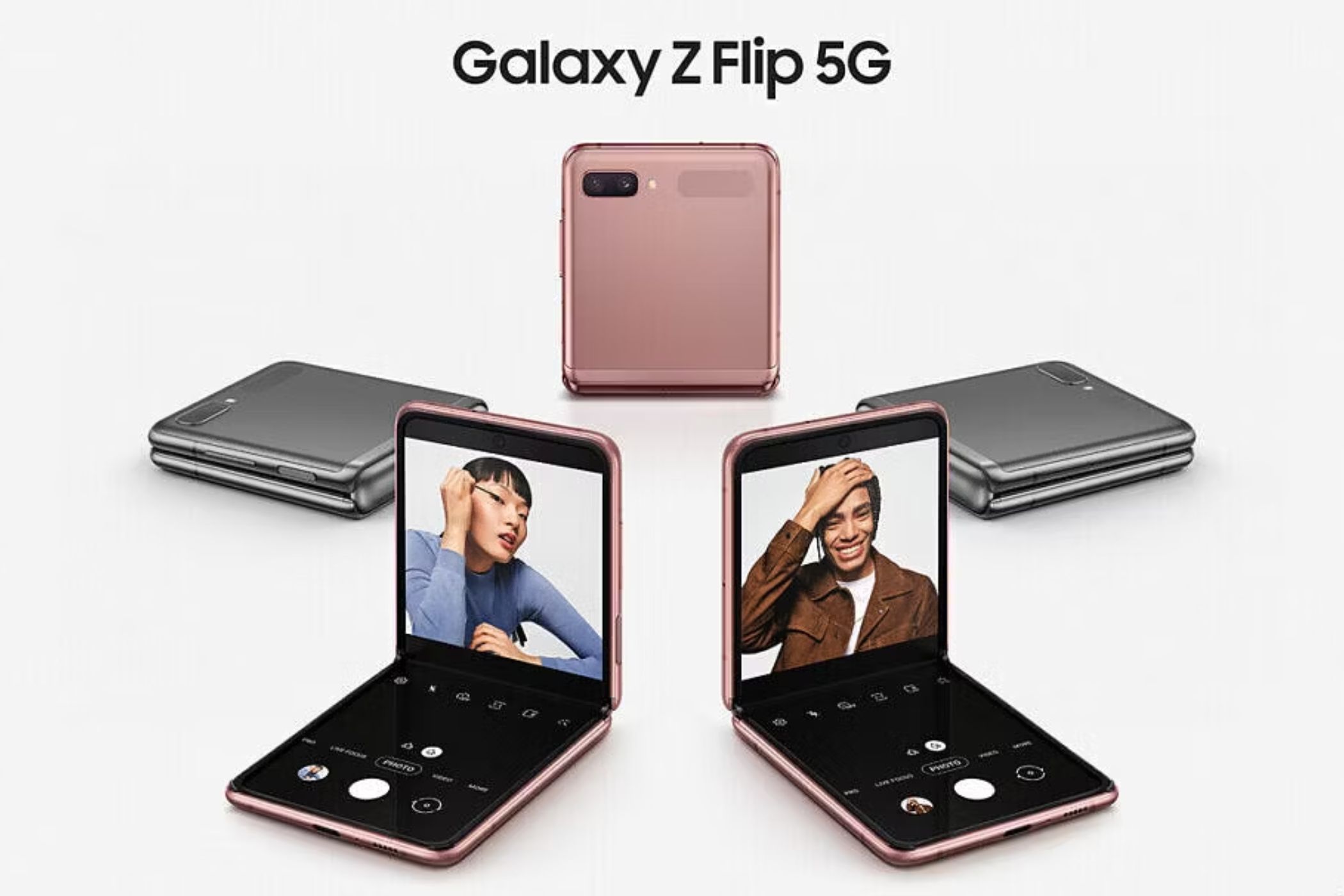 A render showing the promotional image of Samsung Galaxy Z Flip 5G.