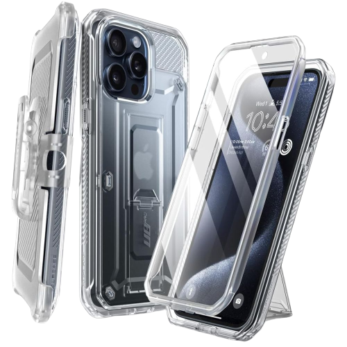 An image showing Supcase UB Pro clear case installed on an iPhone 15 Pro Max.