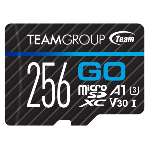 Una representación que muestra la tarjeta microSDXC Teamgroup Go en color negro.