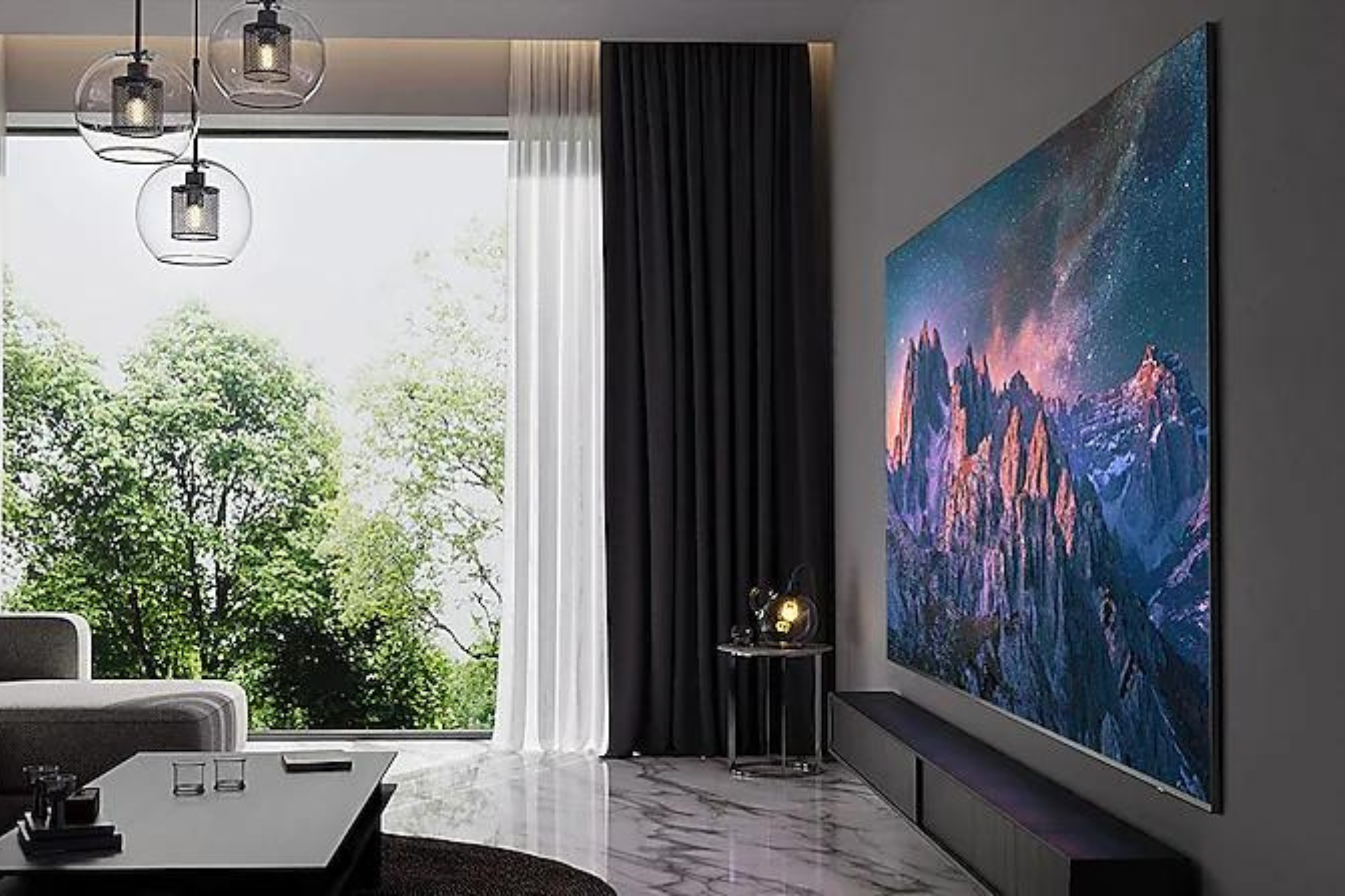 Samsung Q80C hanging on wall in living room 