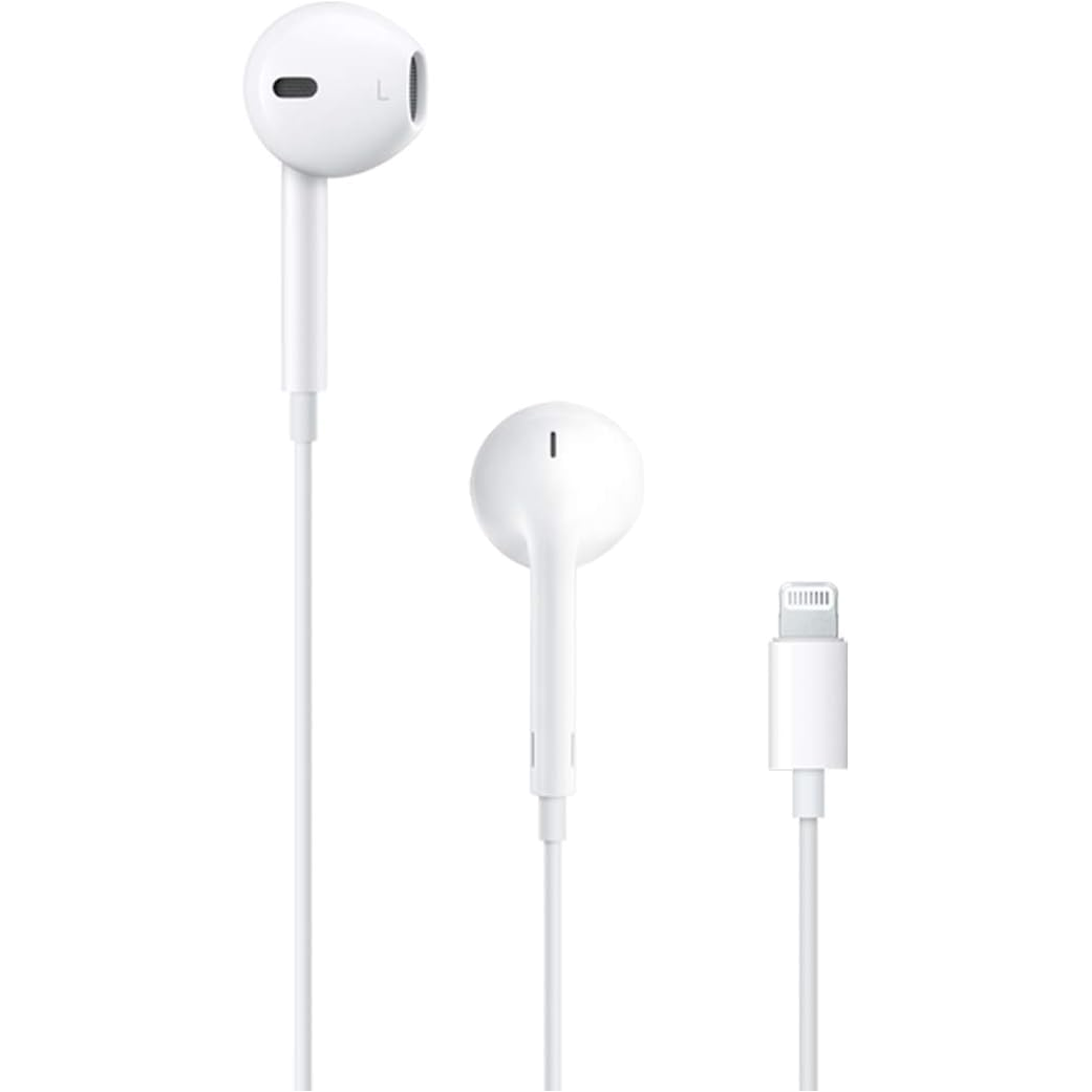 Apple EarPods with a Lightning connector shown on a transparent background.