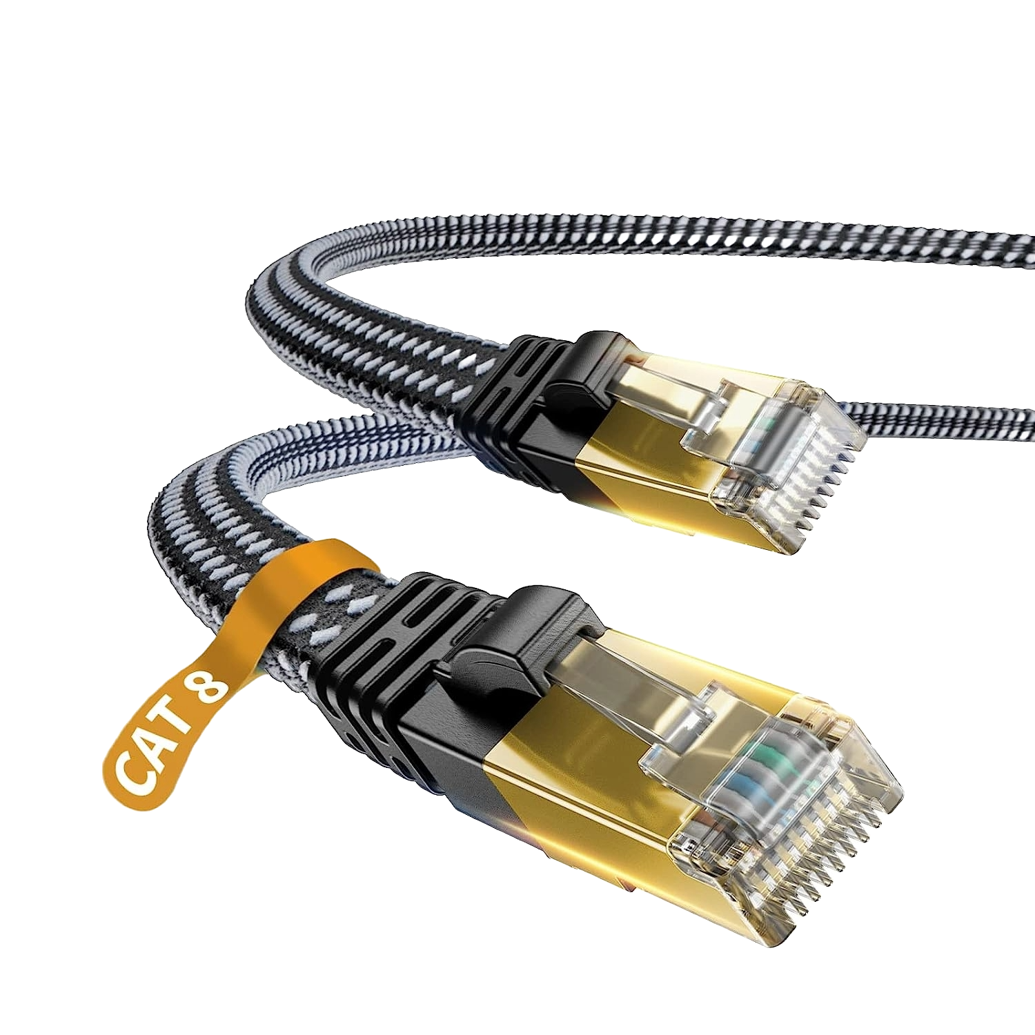 Una representación PNG del cable Ethernet Cat8 de DanYee sobre un fondo transparente.