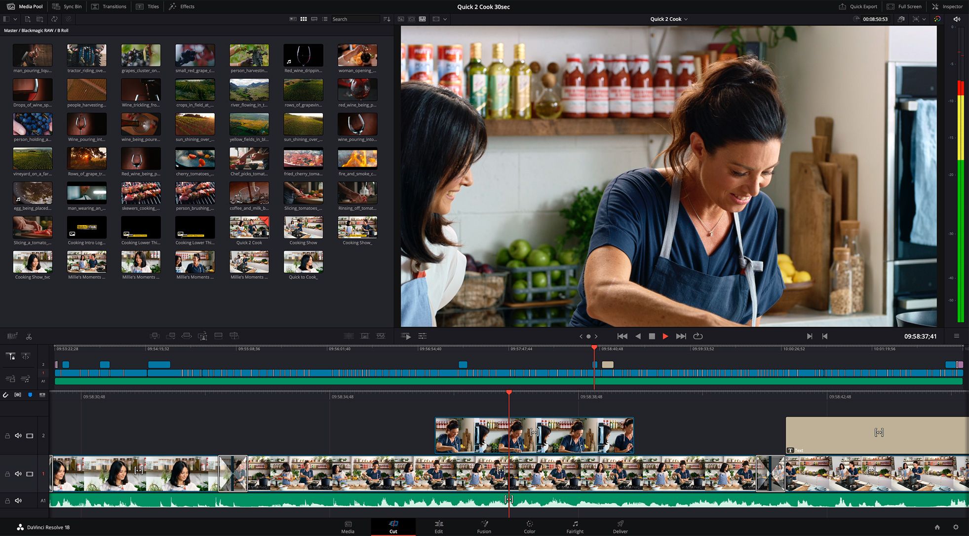 DaVinci Resolve being used to trim a video