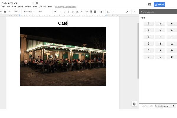 Complemento Easy Accents para Google Docs