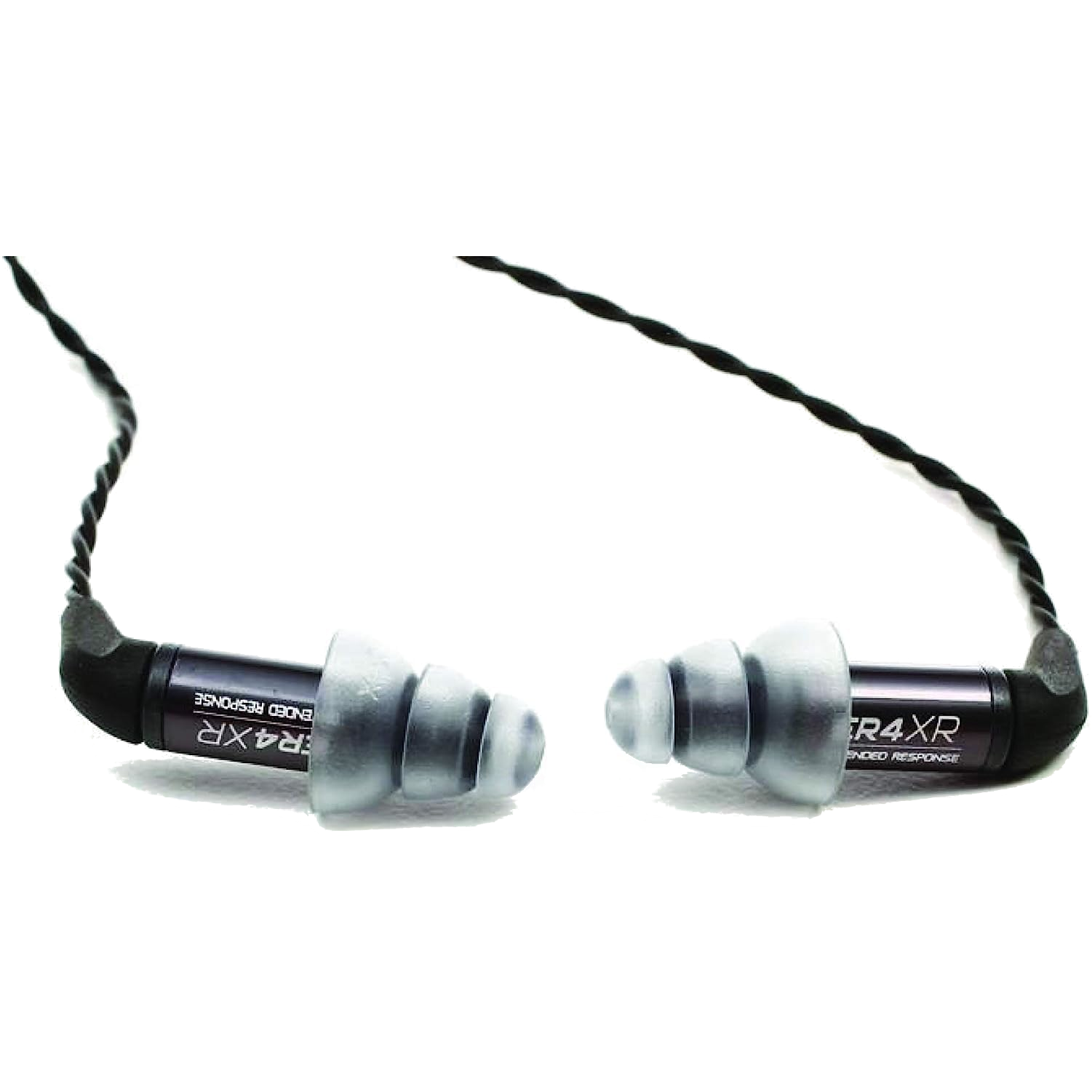 Etymotic ER4XR earbuds on a transparent background.