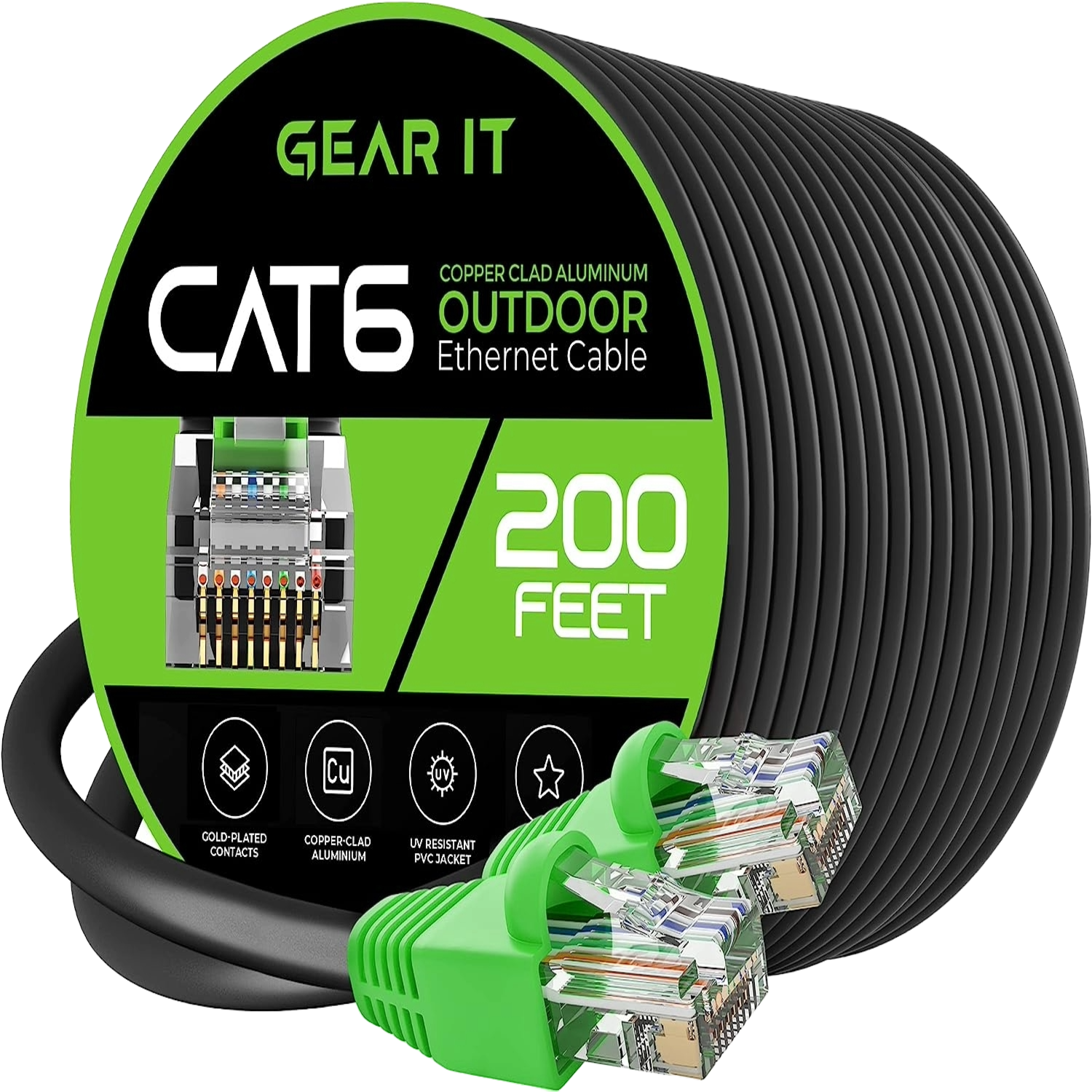 A render of the GearIT Cat6 outdoor Ethernet cable on a transparent background.
