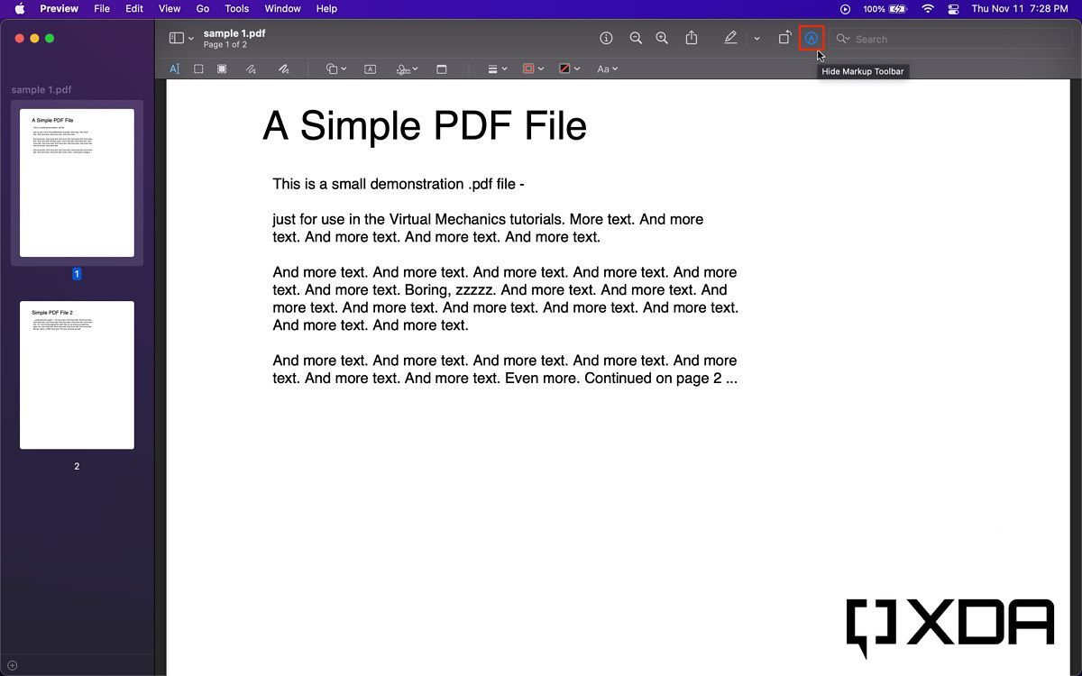 The markup button selected in the PDF editor