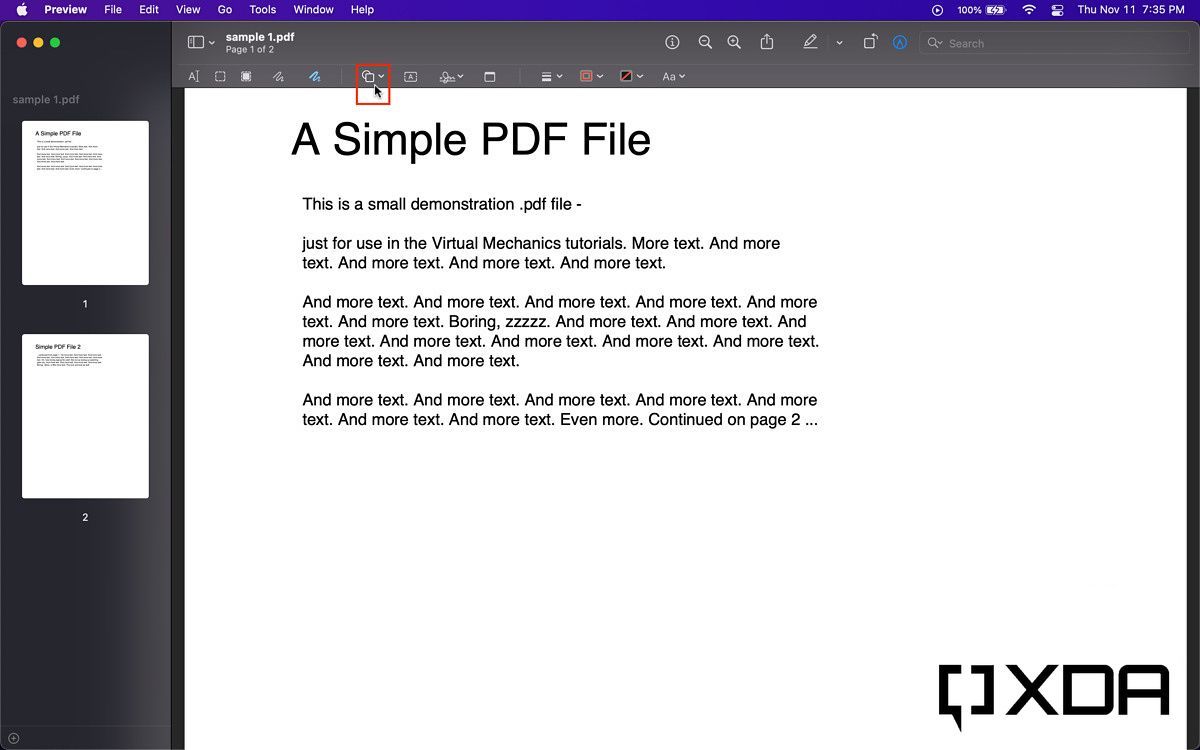 toolbar button to add shapes to pdf