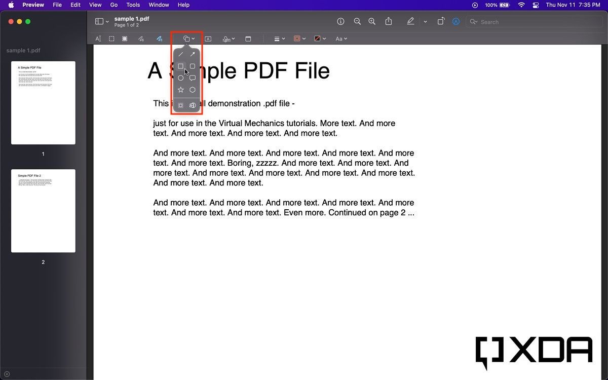 choosing which shape to add to pdf from toolbar