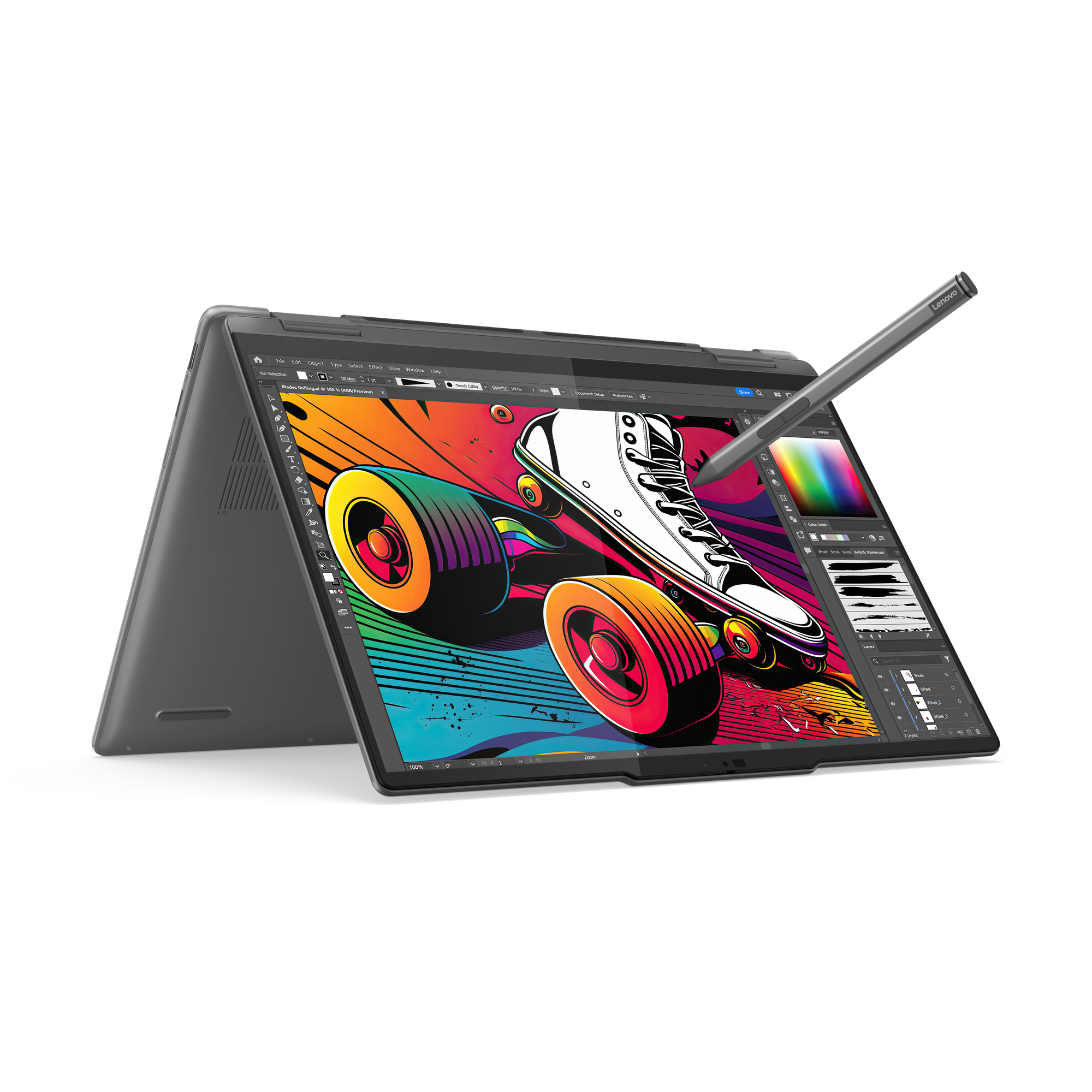 A photo of the Lenovo Yoga 7i in tablet mode