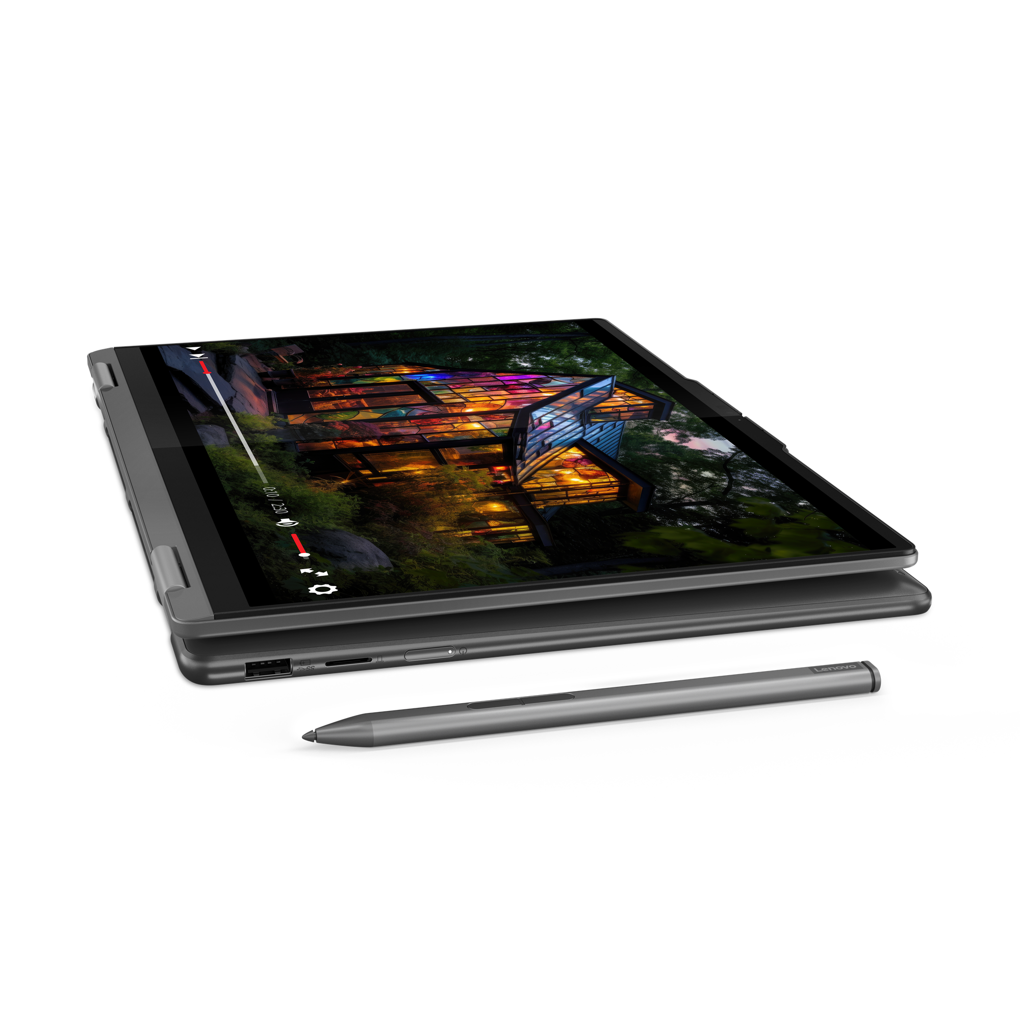 A photo of the Lenovo Yoga 7i with the pen by the side