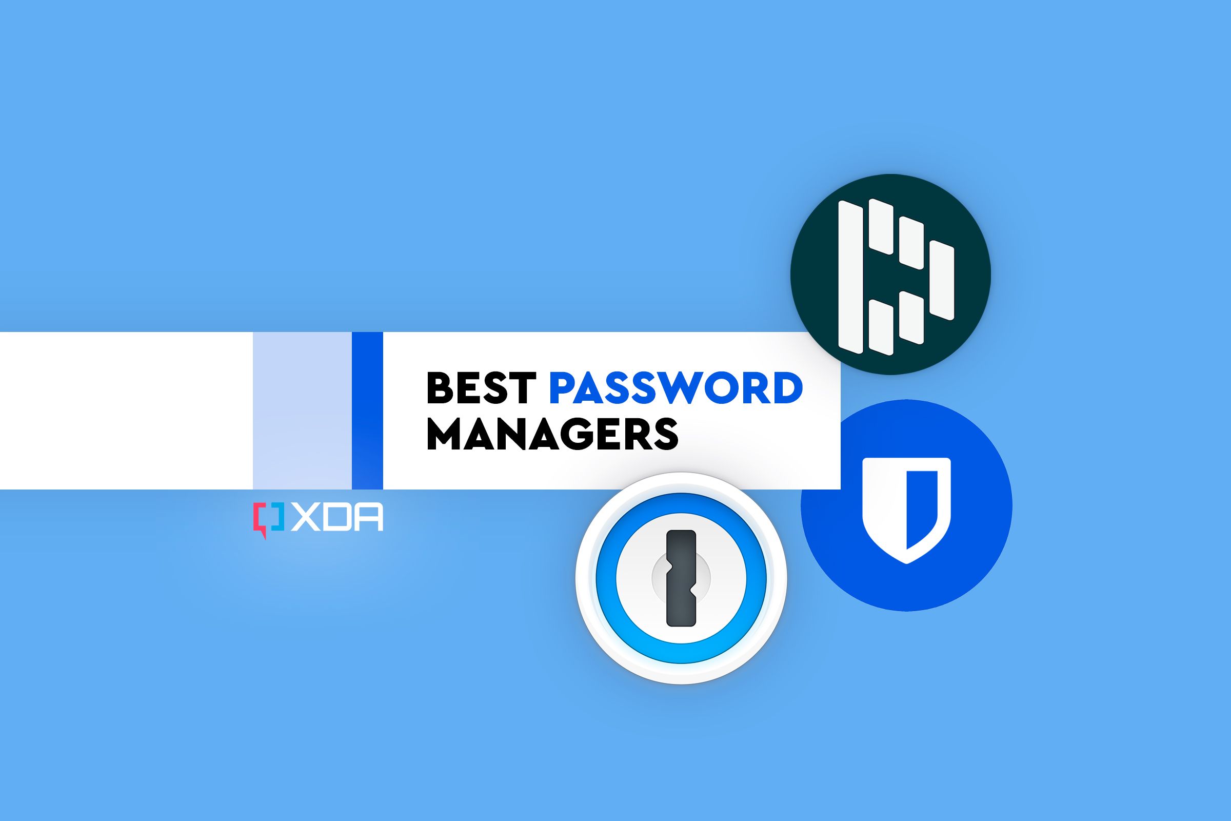 An illustration image showing the logos of popular password managers with the text 