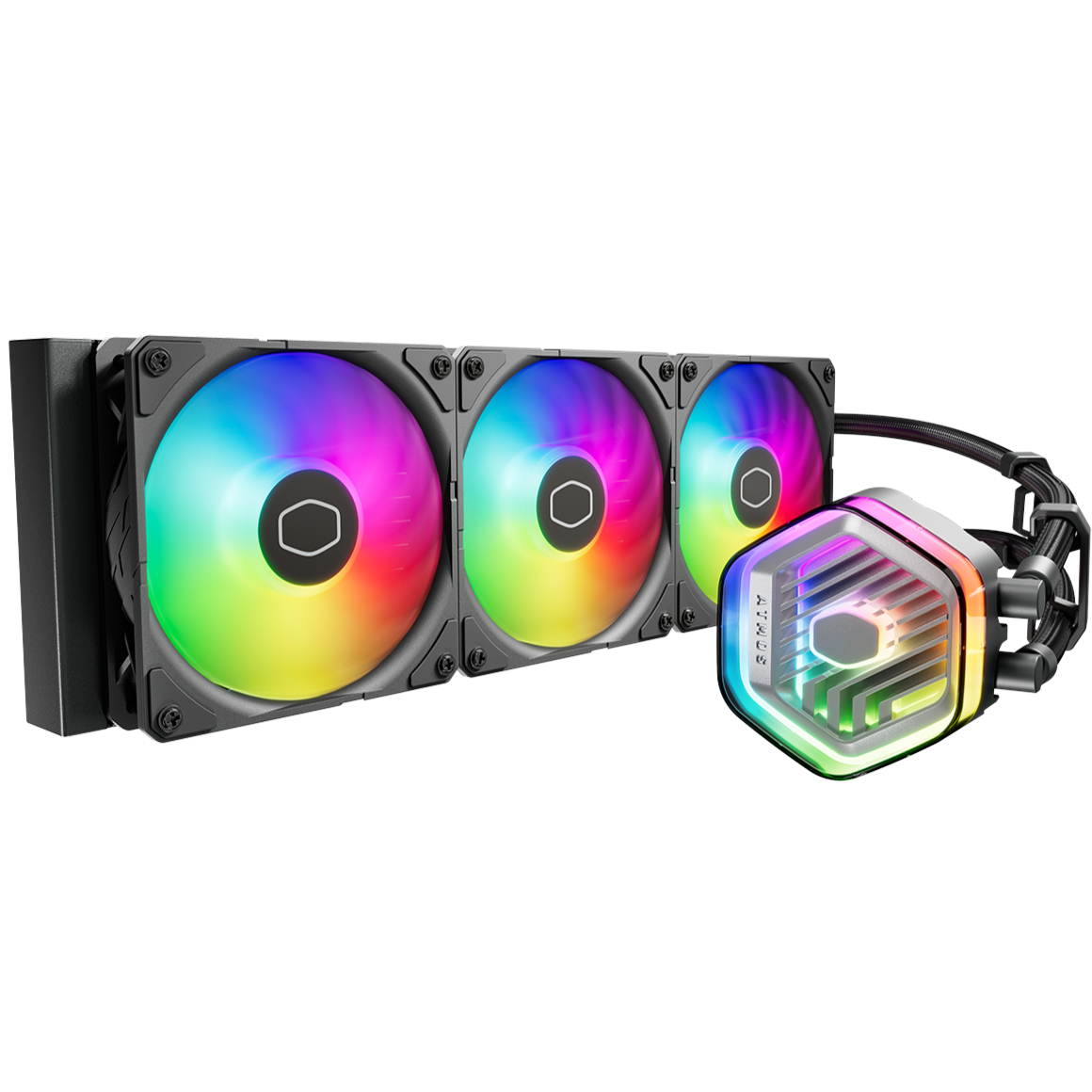 cooler master masterliquid 360 atmos AIO CPU cooler with three RGB 120mm fans 