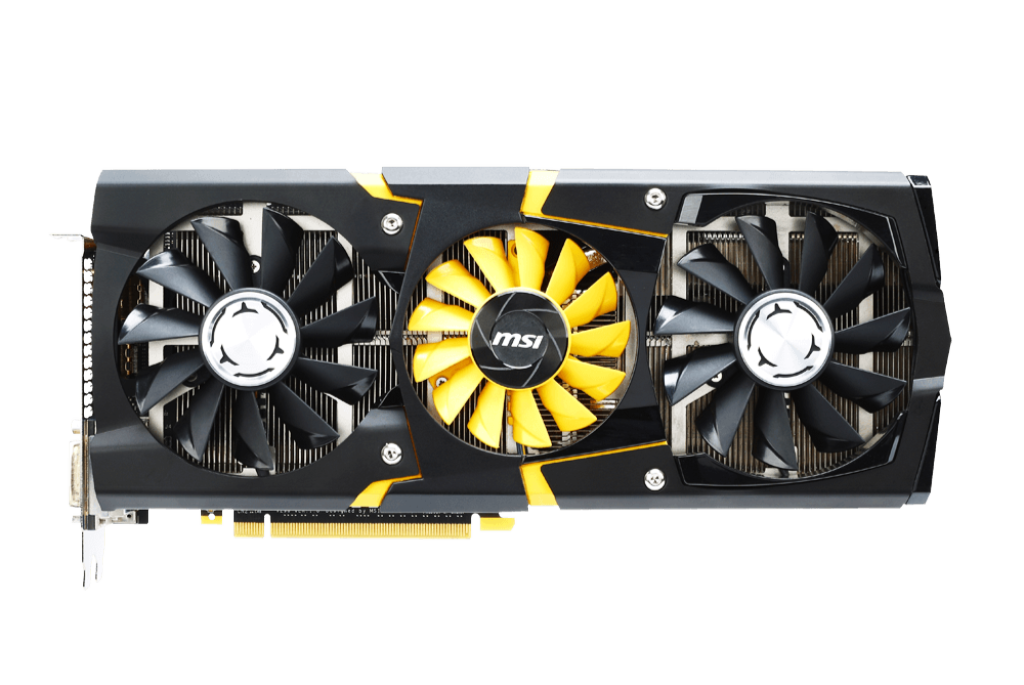 Una MSI GTX 780ti con triple ventilador, uno amarillo y dos negros