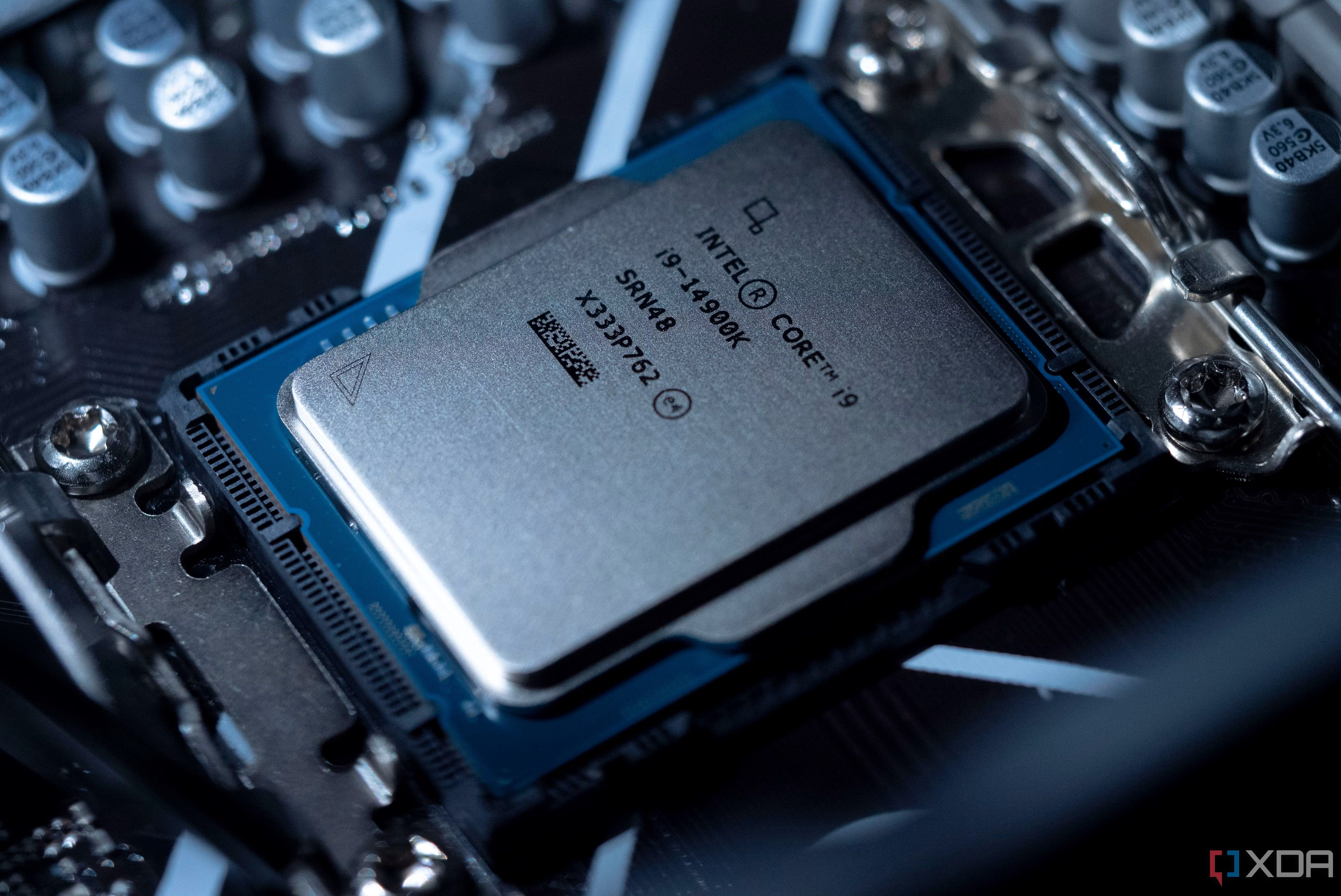 Intel Core i9 14900K in a CPU socket in a motherboard