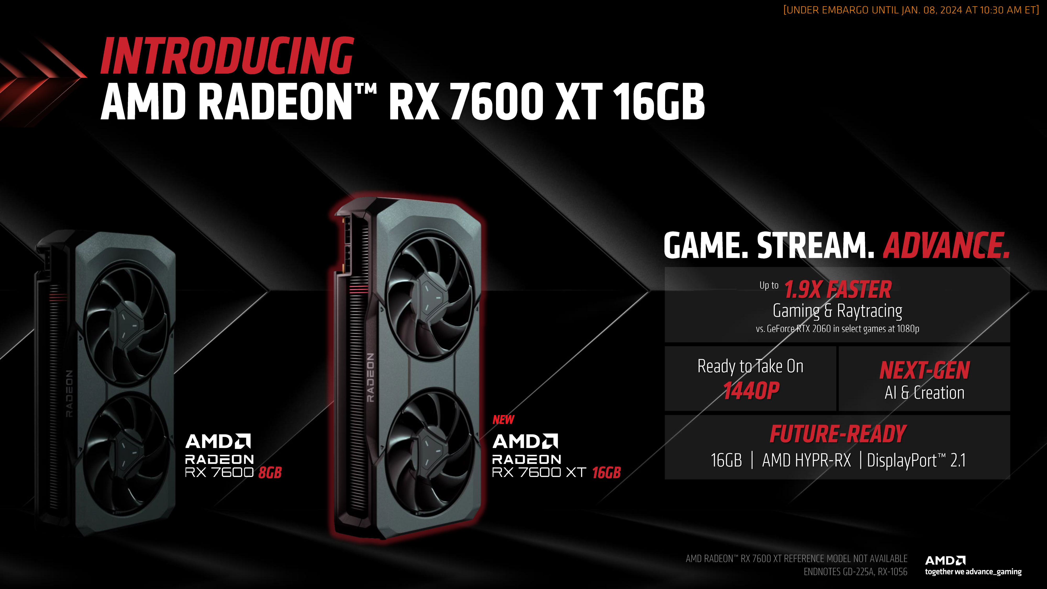 Imagen que presenta la diapositiva AMD Radeon RX 7600 XT 16GB.