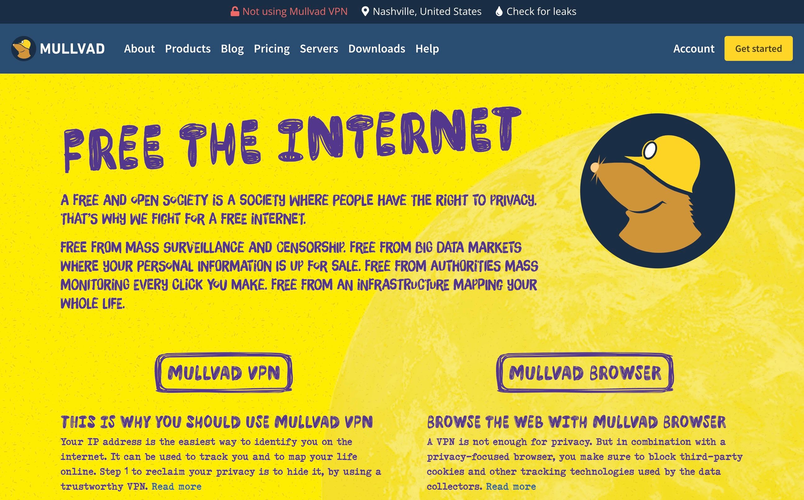 Mullvad VPN site showing VPN and web browser