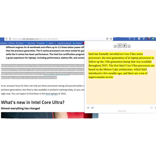 Interfaz Read_Aloud con el texto resaltado que se está leyendo