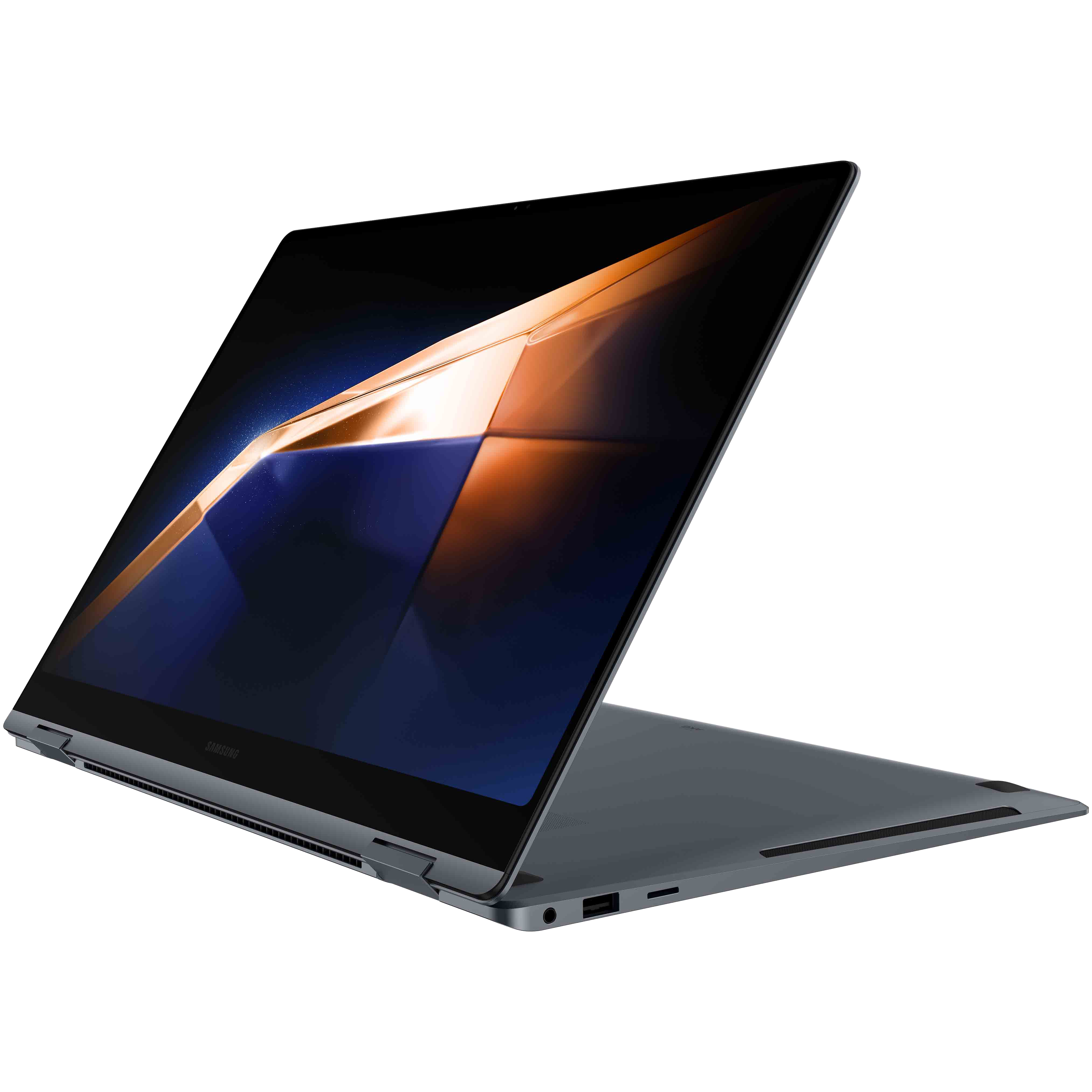 Un Samsung Galaxy Book 4 Pro 360 en modo soporte