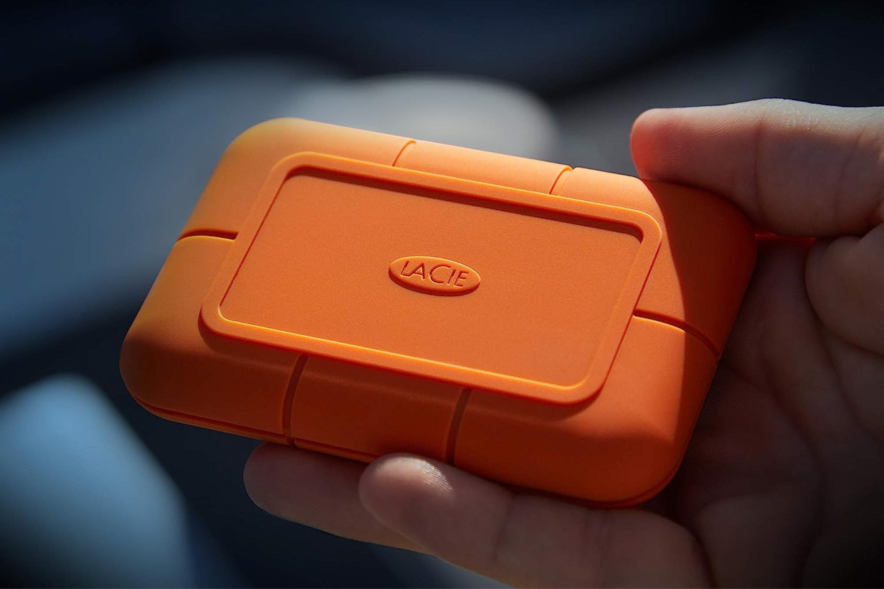 LaCie Rugged SSD in the palm of a person's hand