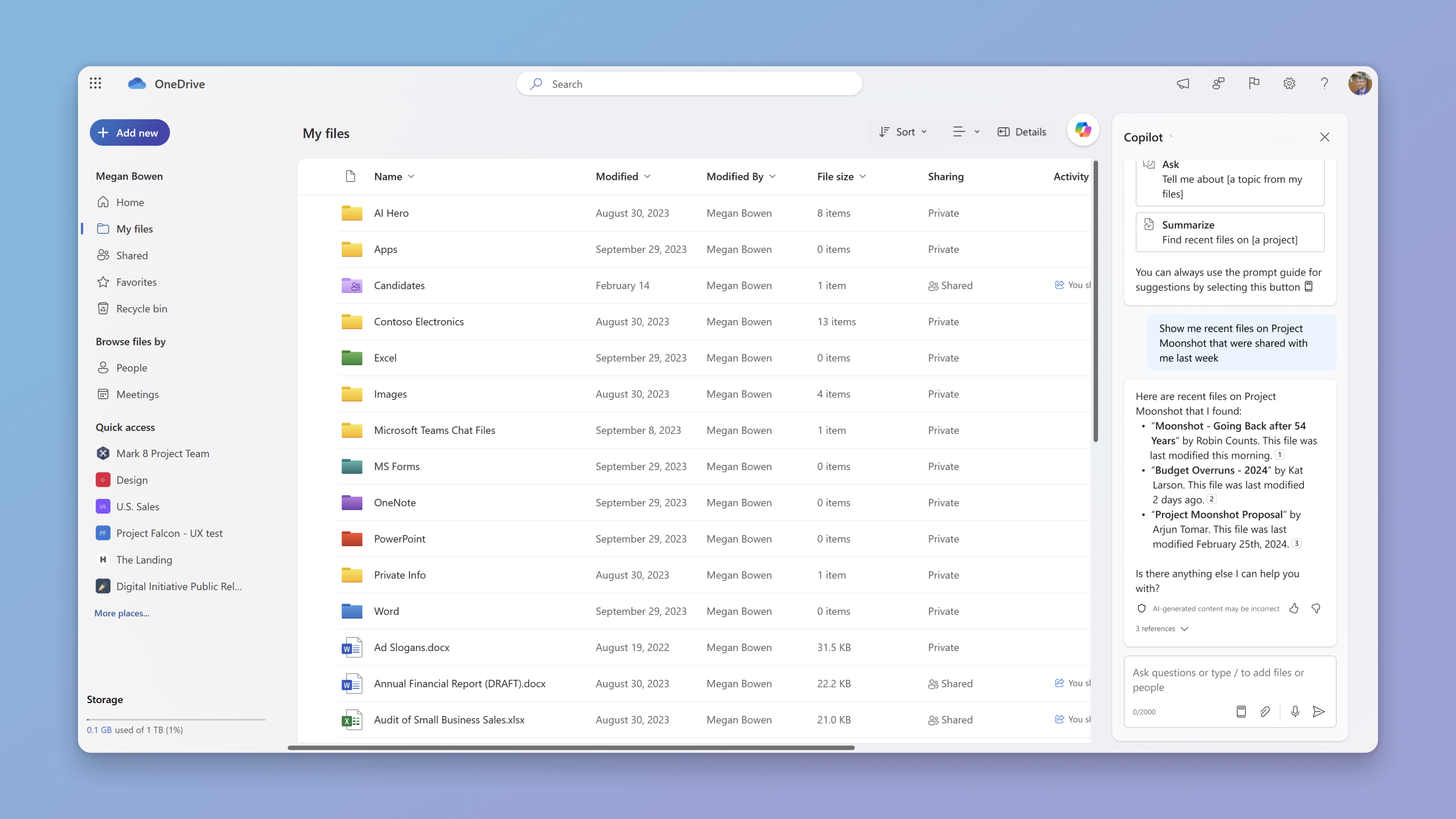 Поиск файла с помощью Copilot для OneDrive