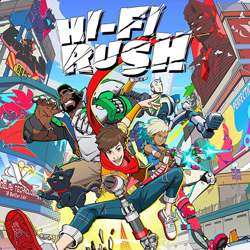 An image showing the box art of HiFi Rush video game.