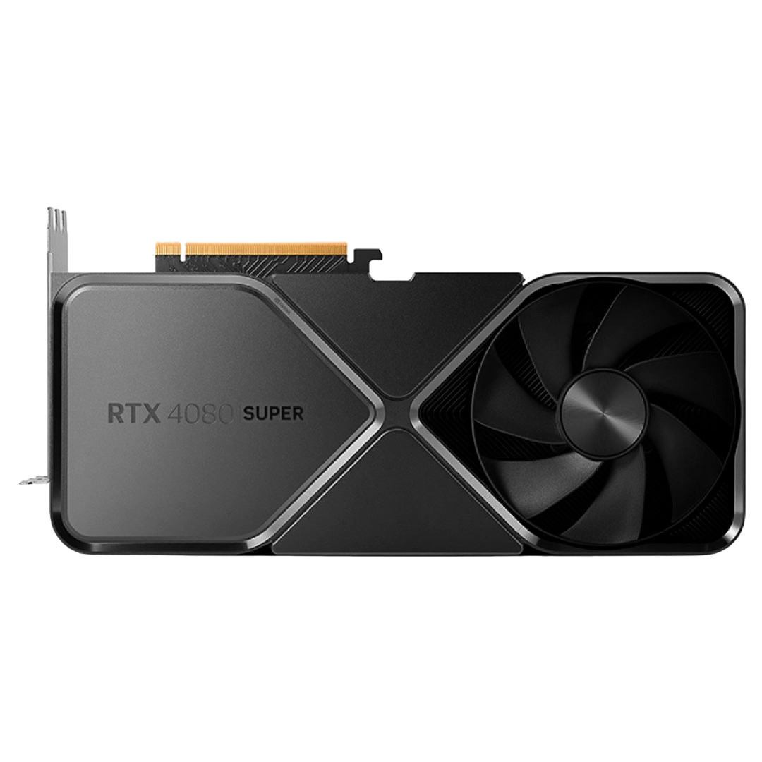 Representación de la Nvidia RTX 4080 Super Founders Edition vista desde arriba