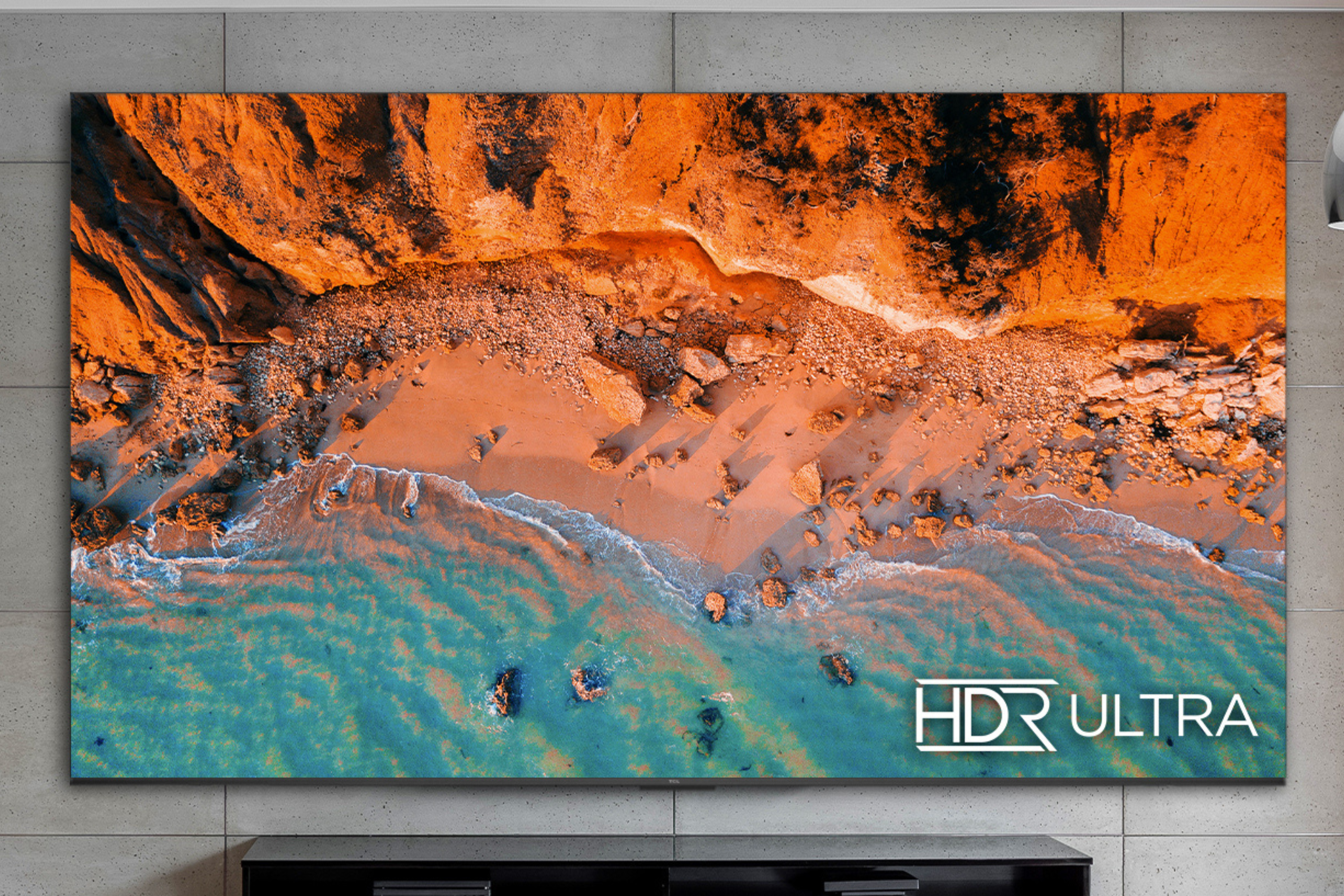 TCL 98-inch Class S5 Series LED 4K UHD Smart Google TV hanging on a wall 