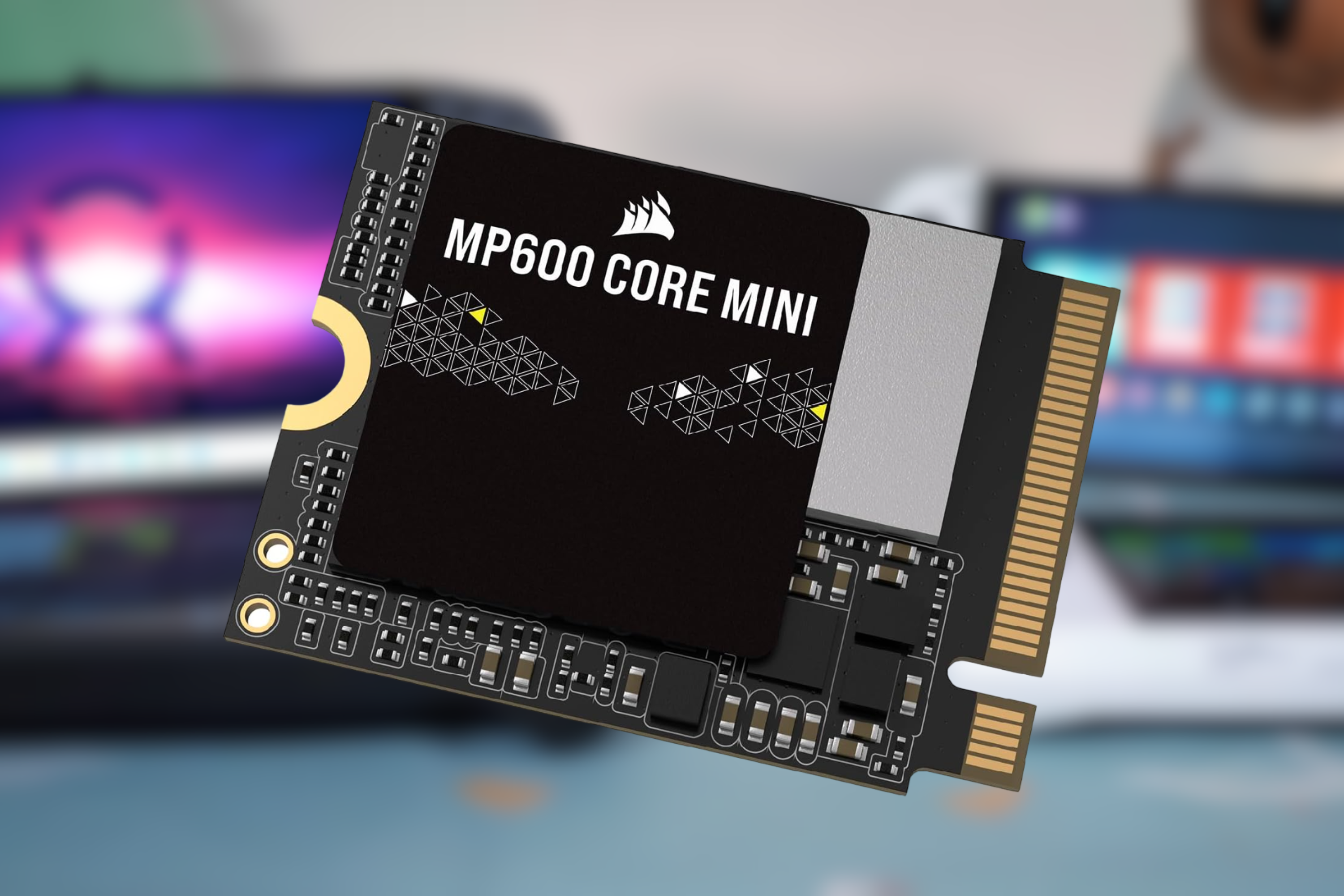 Corsair MP600 Core Mini on blurred background 