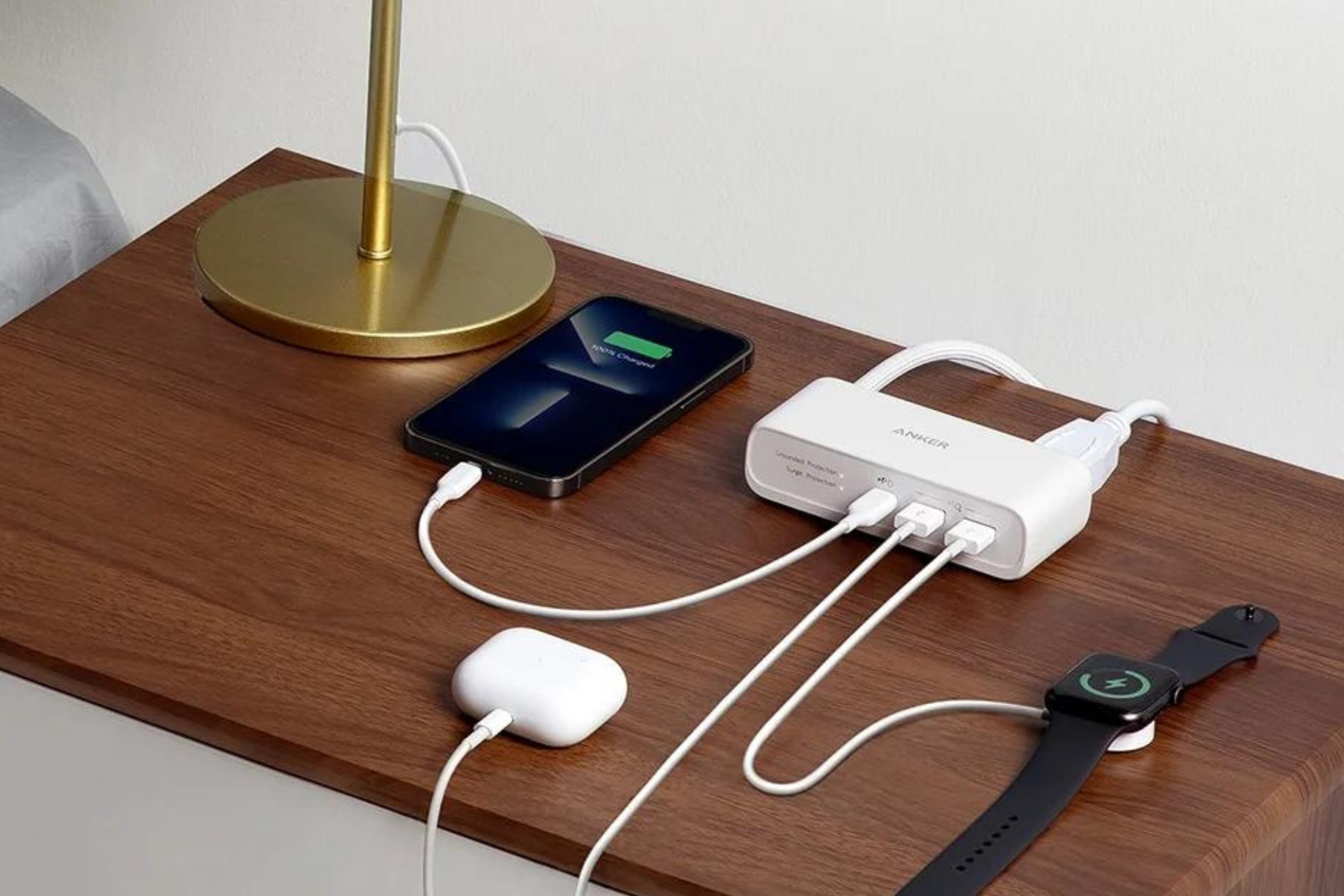 Anker 521 Power Strip with devices plugged in